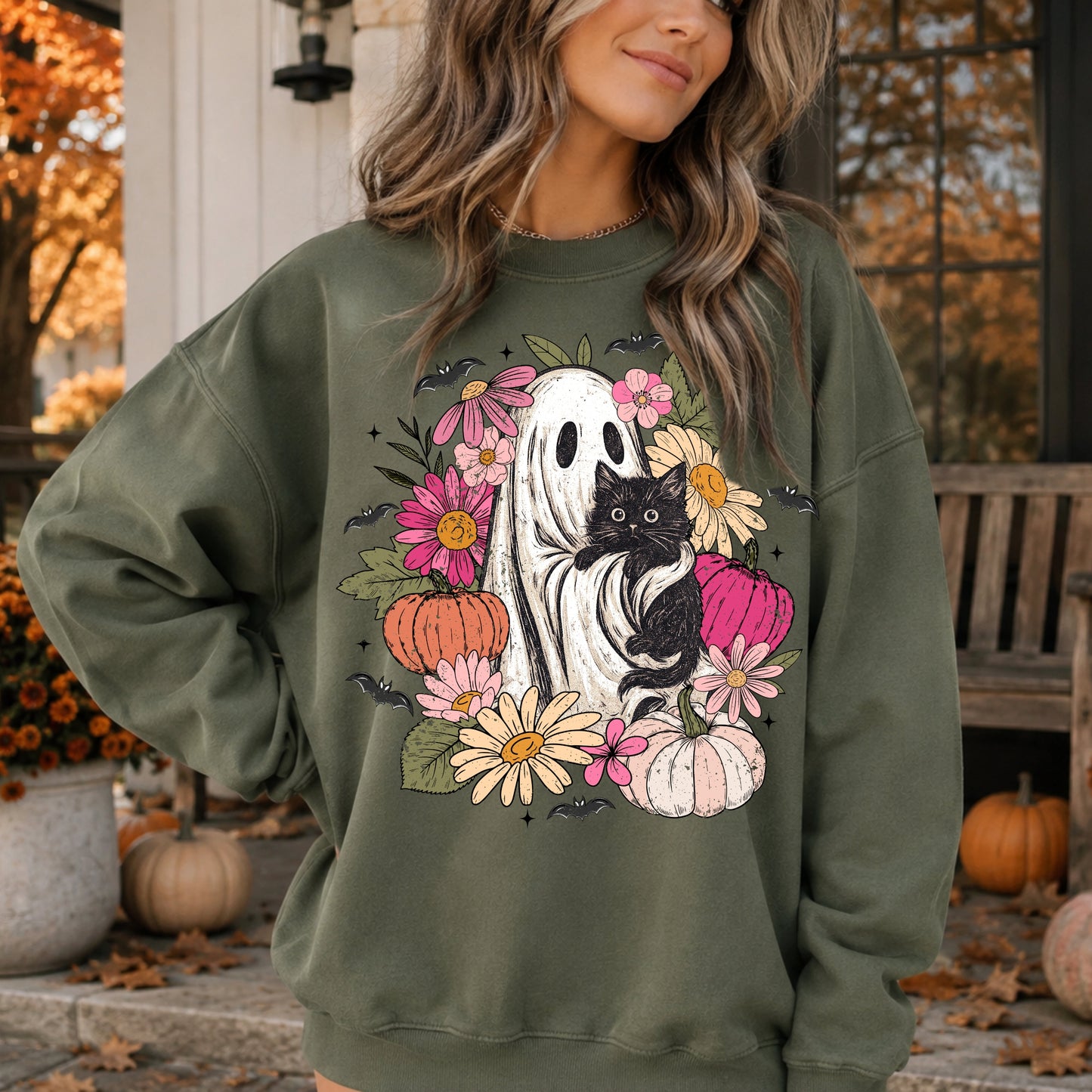 Vintage Ghost & Black Cat Sweatshirt