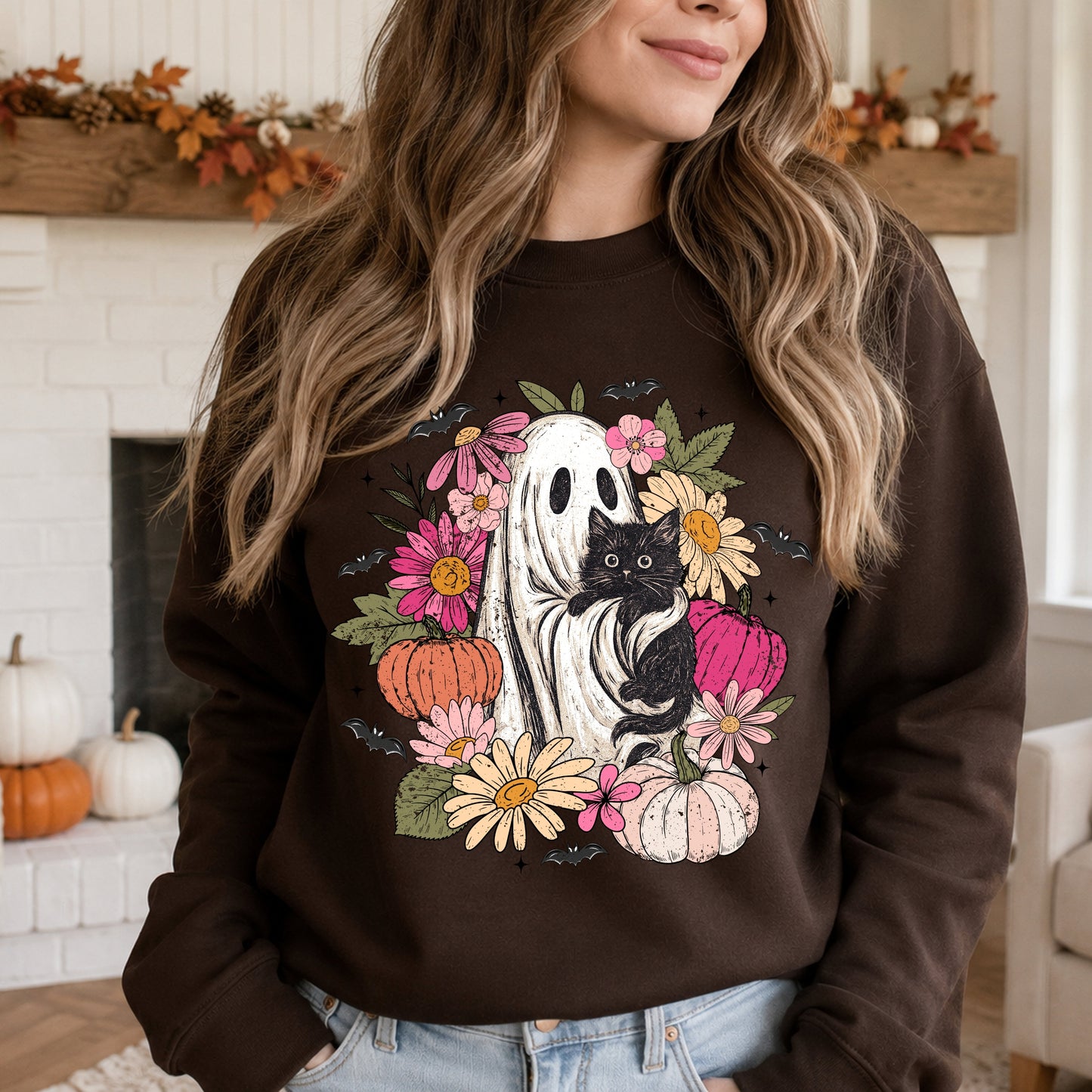 Vintage Ghost & Black Cat Sweatshirt