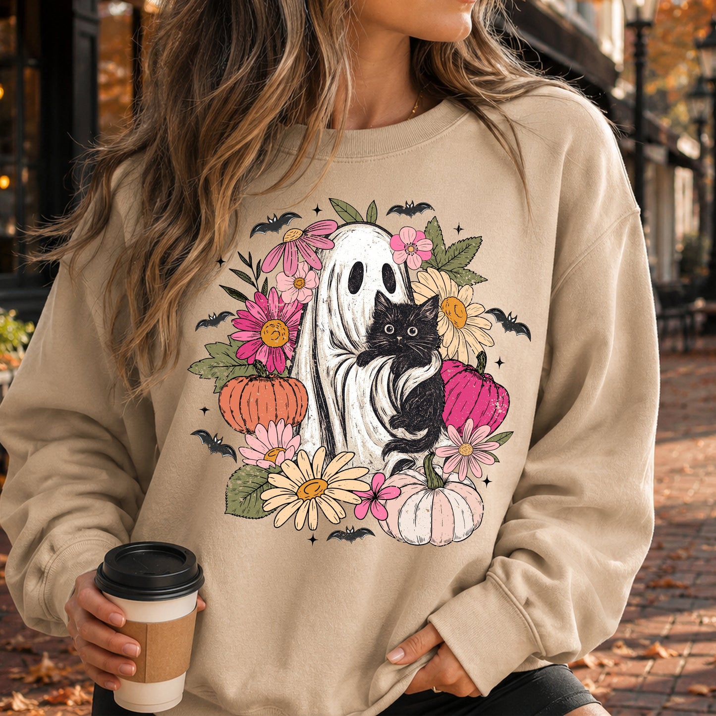 Vintage Ghost & Black Cat Sweatshirt