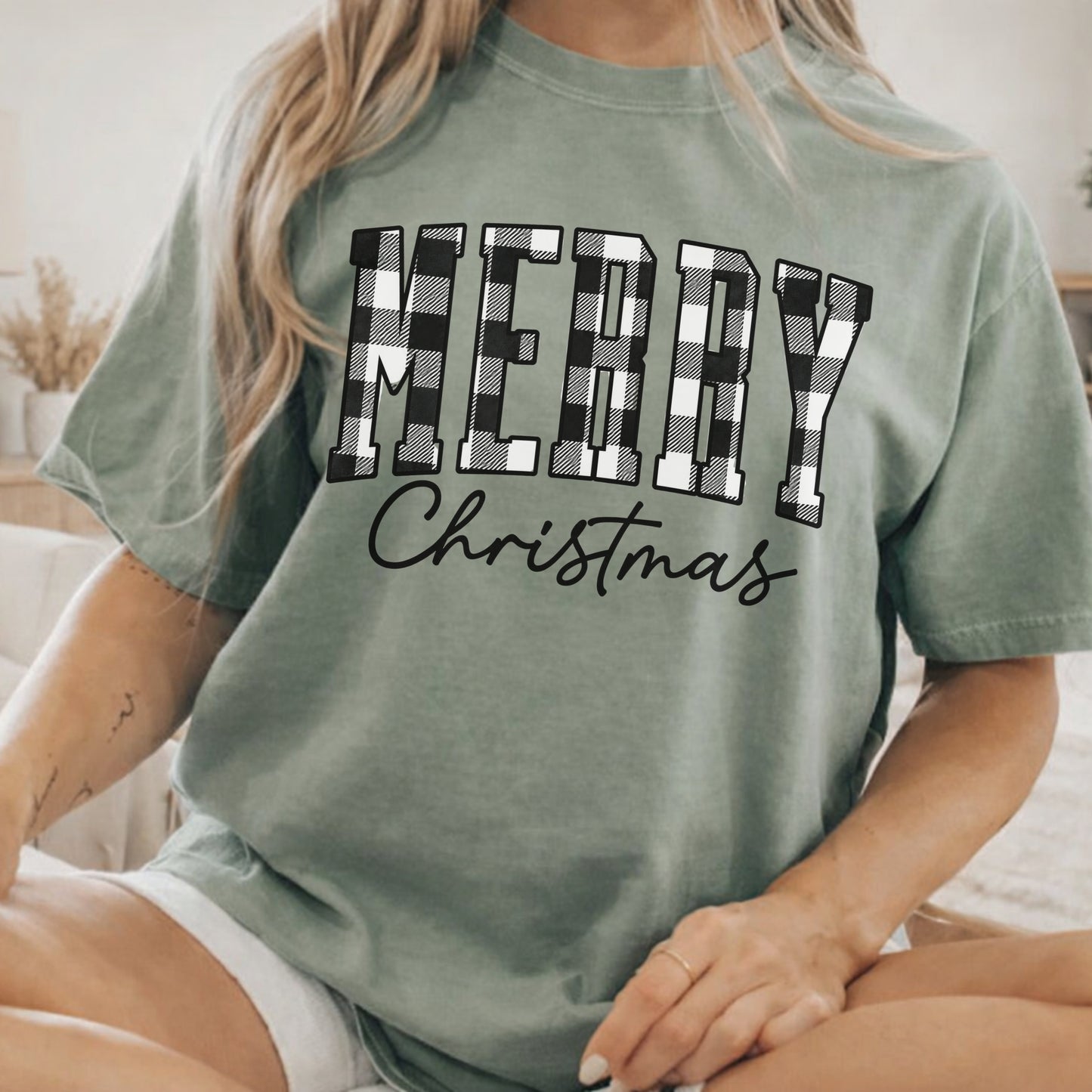 Merry Christmas Buffalo Plaid Tee