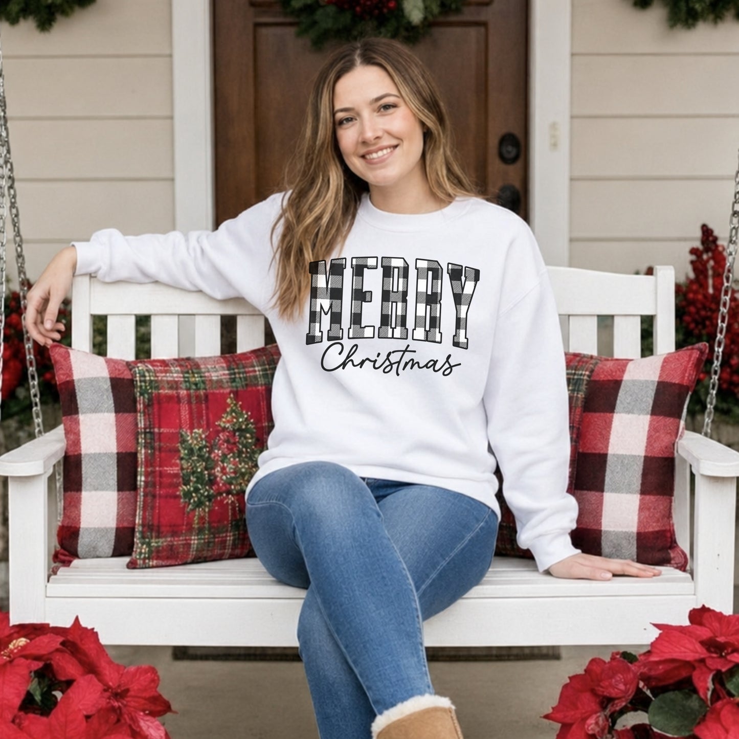 Merry Christmas Buffalo Plaid Crewneck Sweatshirt