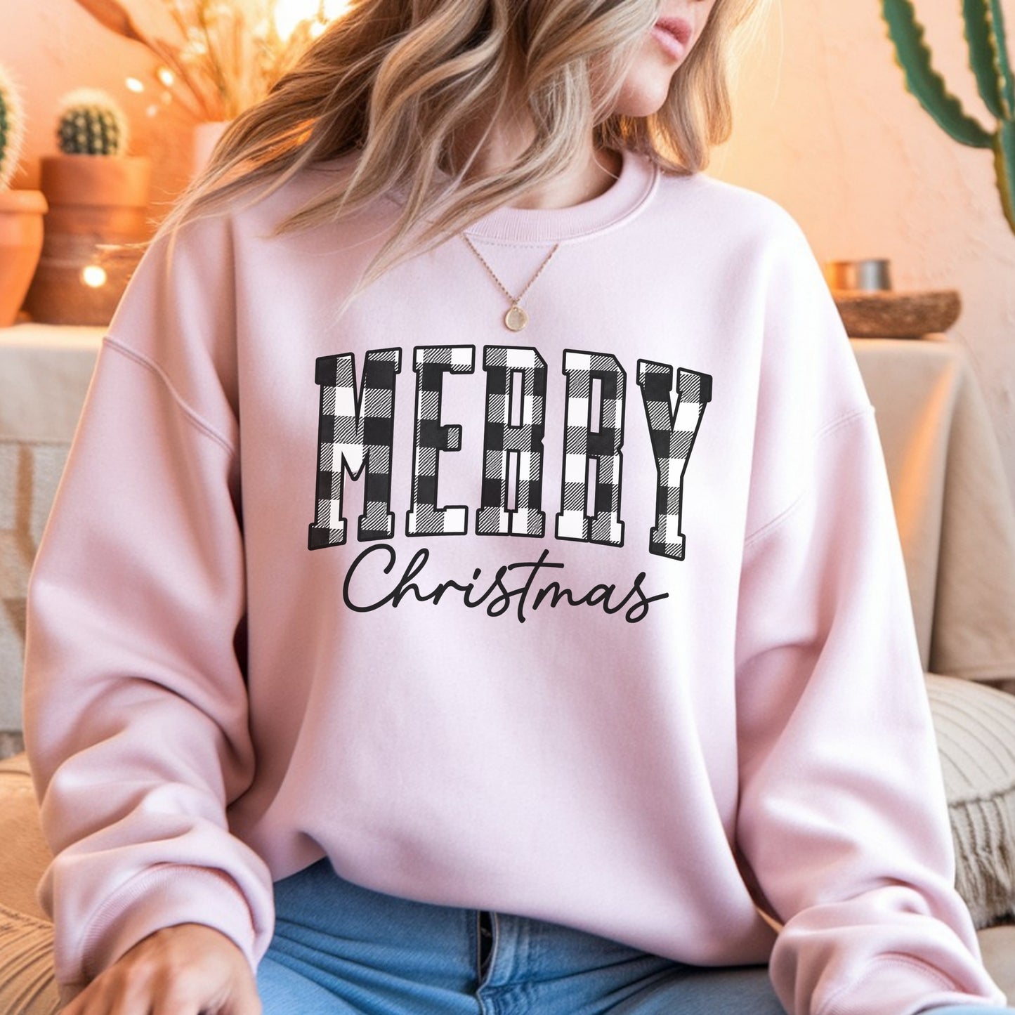 Merry Christmas Buffalo Plaid Crewneck Sweatshirt