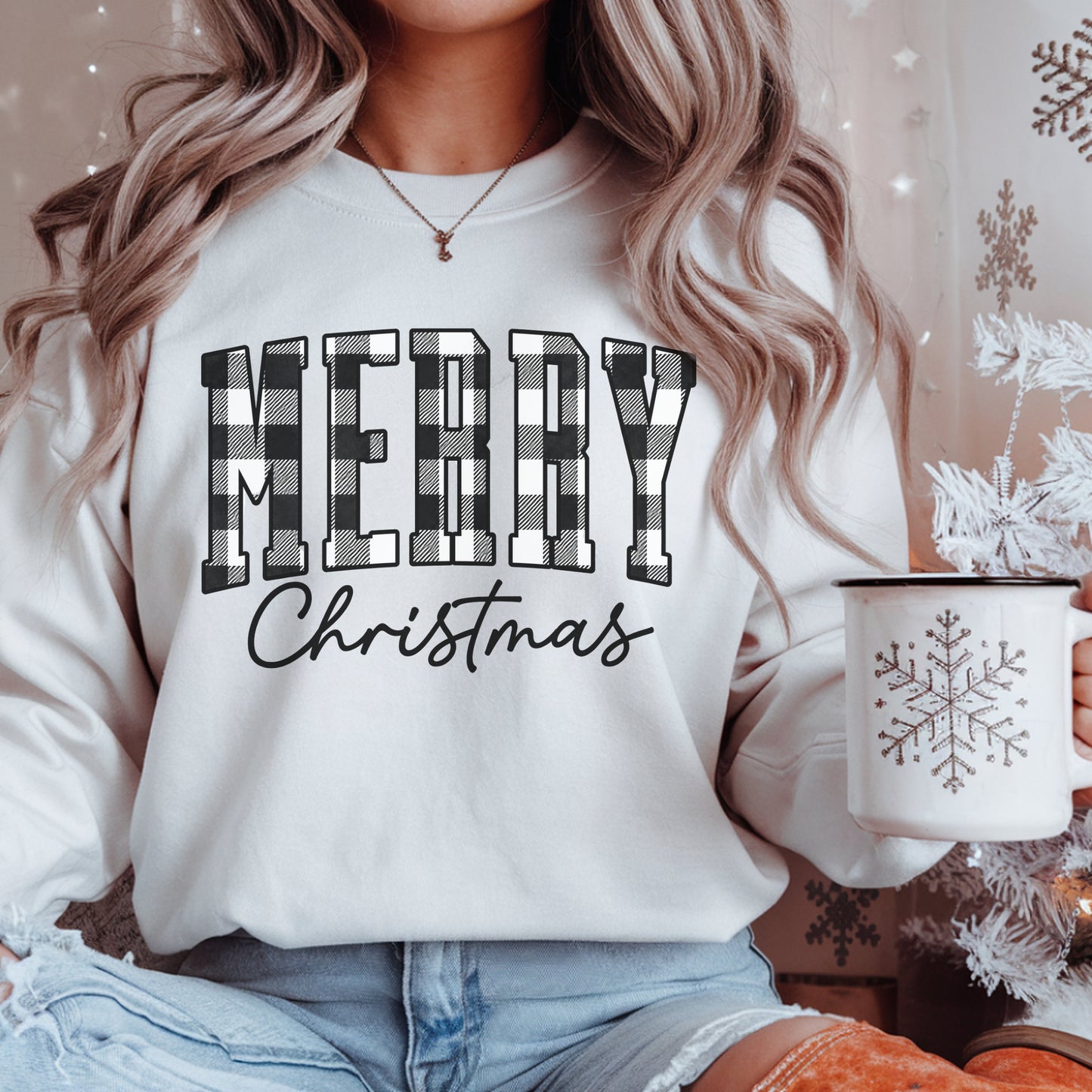 Merry Christmas Buffalo Plaid Crewneck Sweatshirt