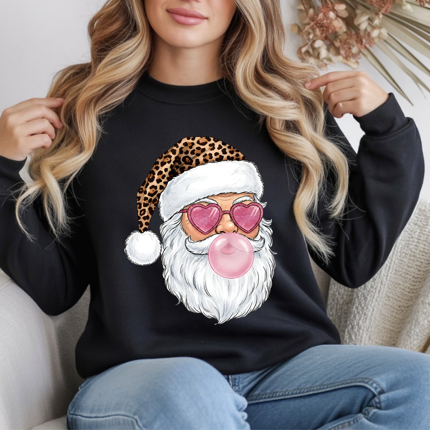 Leopard Santa Bubblegum Crewneck Sweatshirt