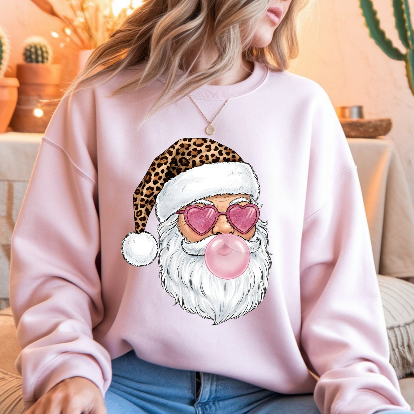 Leopard Santa Bubblegum Crewneck Sweatshirt