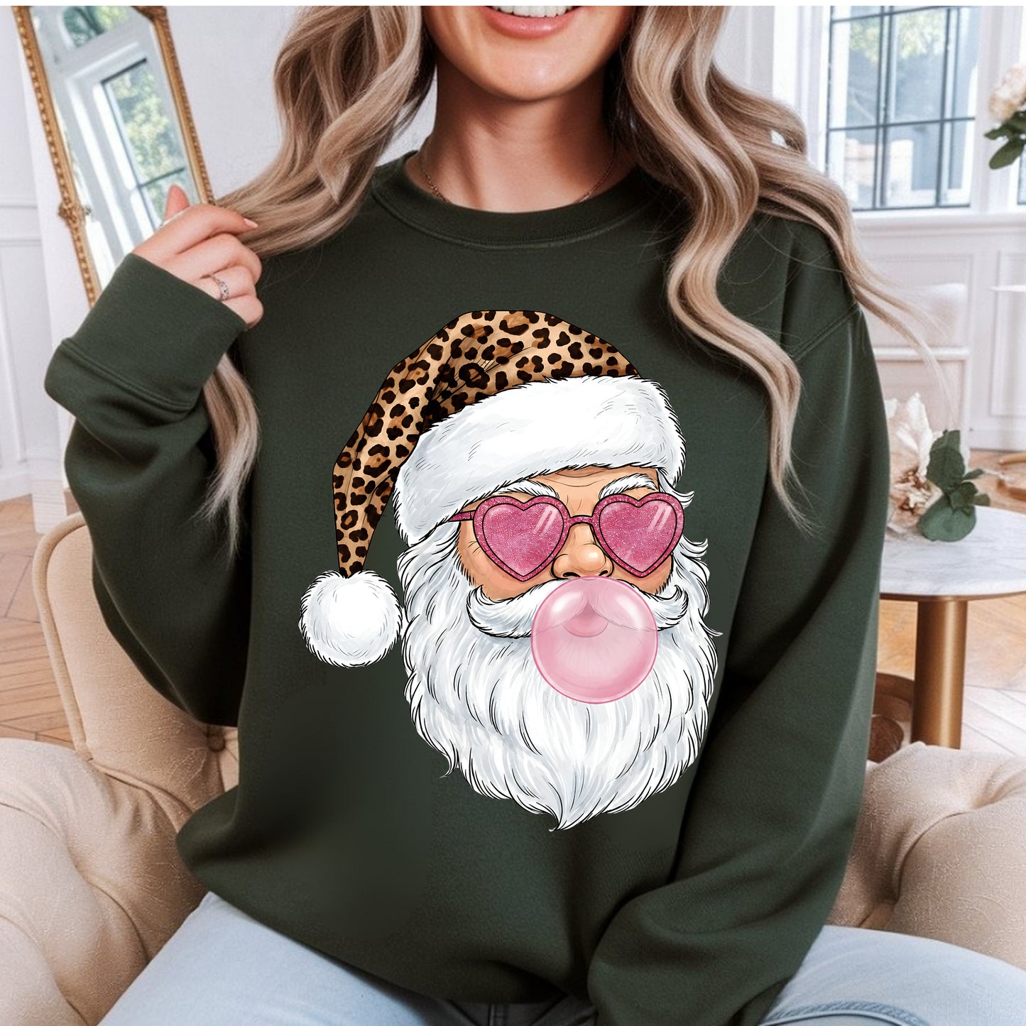Leopard Santa Bubblegum Crewneck Sweatshirt