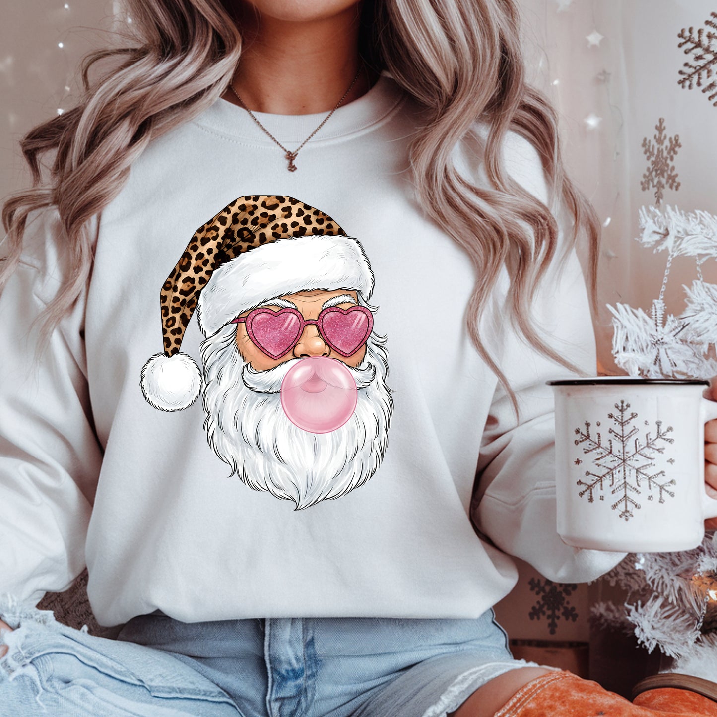 Leopard Santa Bubblegum Crewneck Sweatshirt