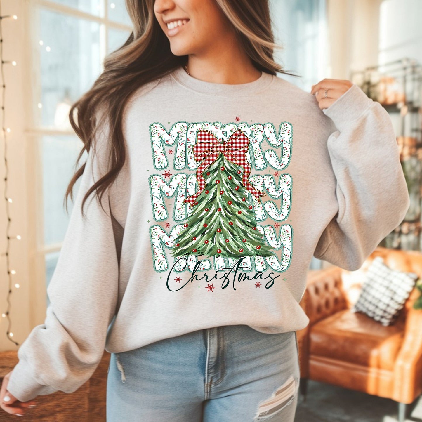 Christmas Tree Crewneck Sweatshirt — Merry Merry Holiday Graphic