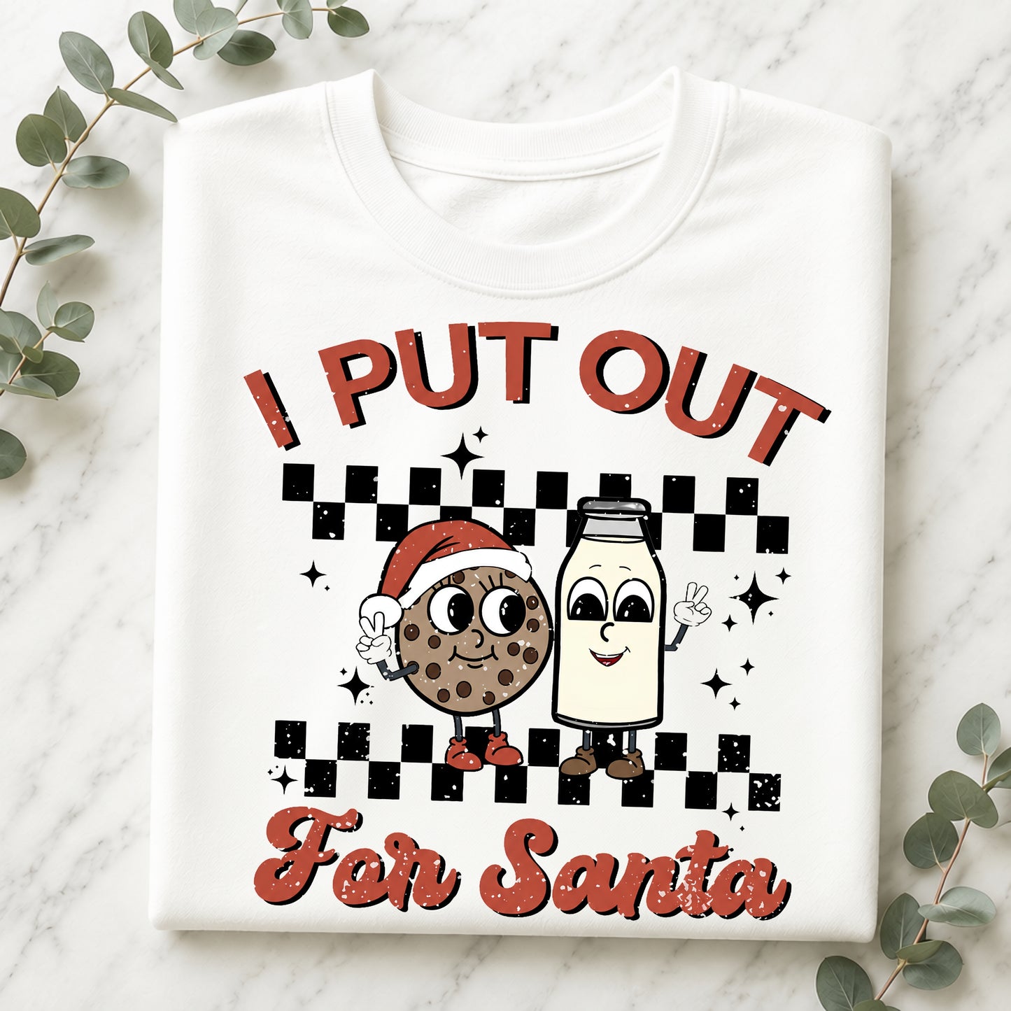 "I Put Out For Santa" Sweatshirt Christmas Cookie & Milk Holiday Sweater