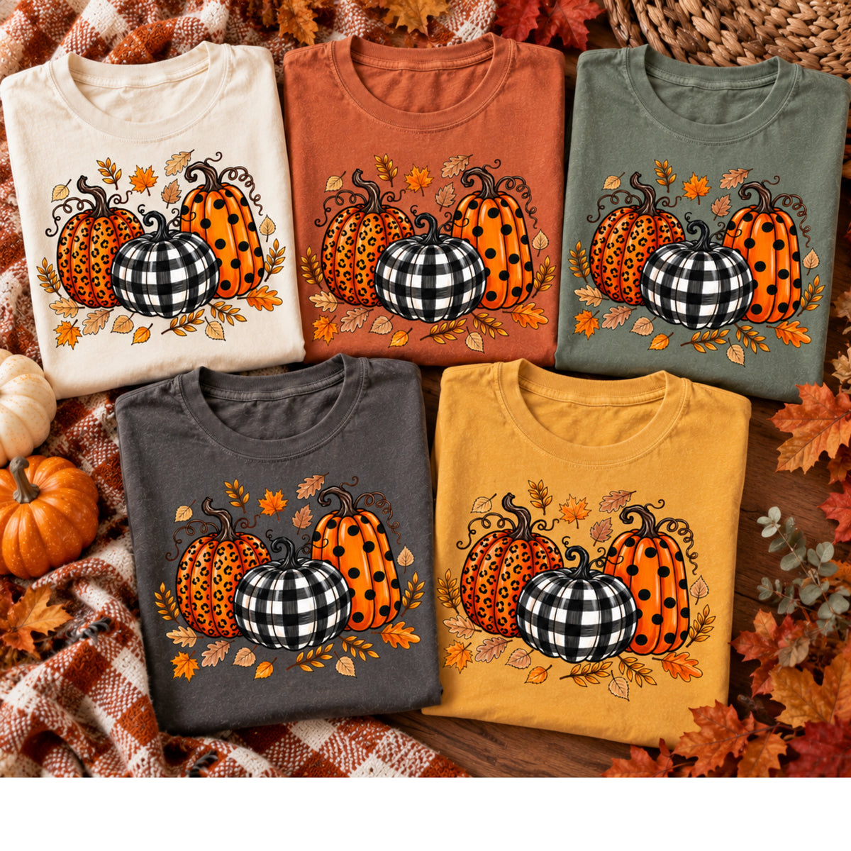 Leopard Pumpkin Fall Tee, Buffalo Plaid Pumpkin Shirt, Autumn Graphic Tee, Pumpkin Patch Shirt