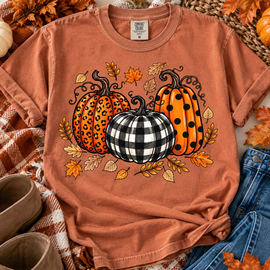 Leopard Pumpkin Fall Tee, Buffalo Plaid Pumpkin Shirt, Autumn Graphic Tee, Pumpkin Patch Shirt
