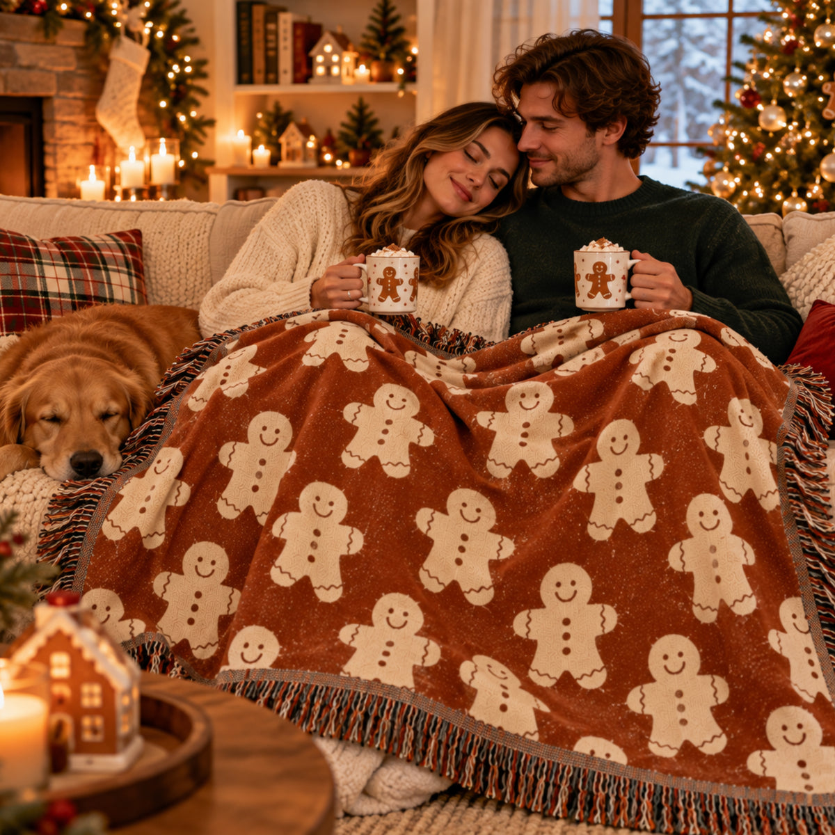 Gingerbread Man Christmas Woven Blanket, Cute Gingerbread Cookie Throw, Cozy Holiday Blanket, Festive Christmas Decor, Christmas Gift