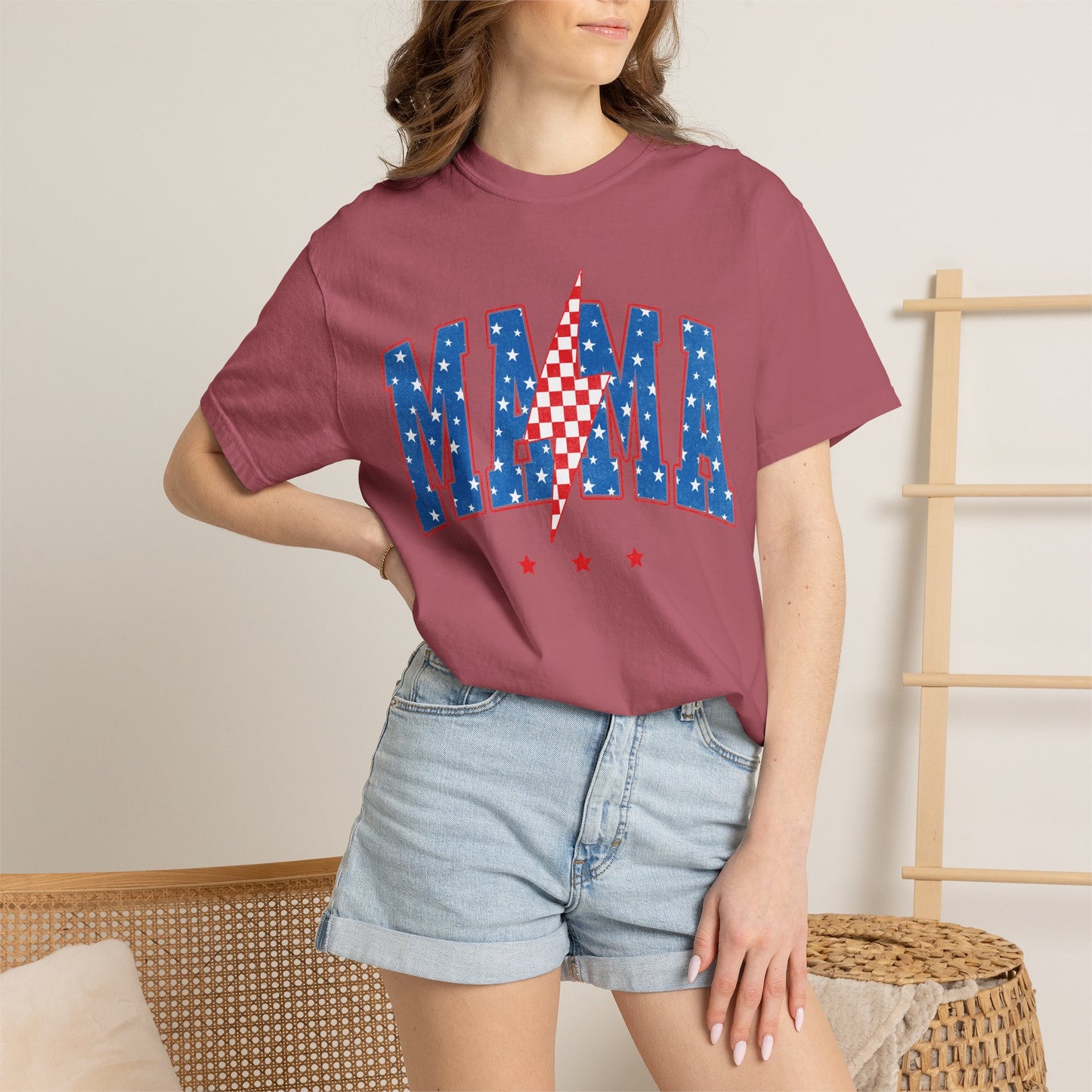 Patriotic MAMA Shirt • Lightning Bolt Mama Tee • Red White Blue Americana Graphic