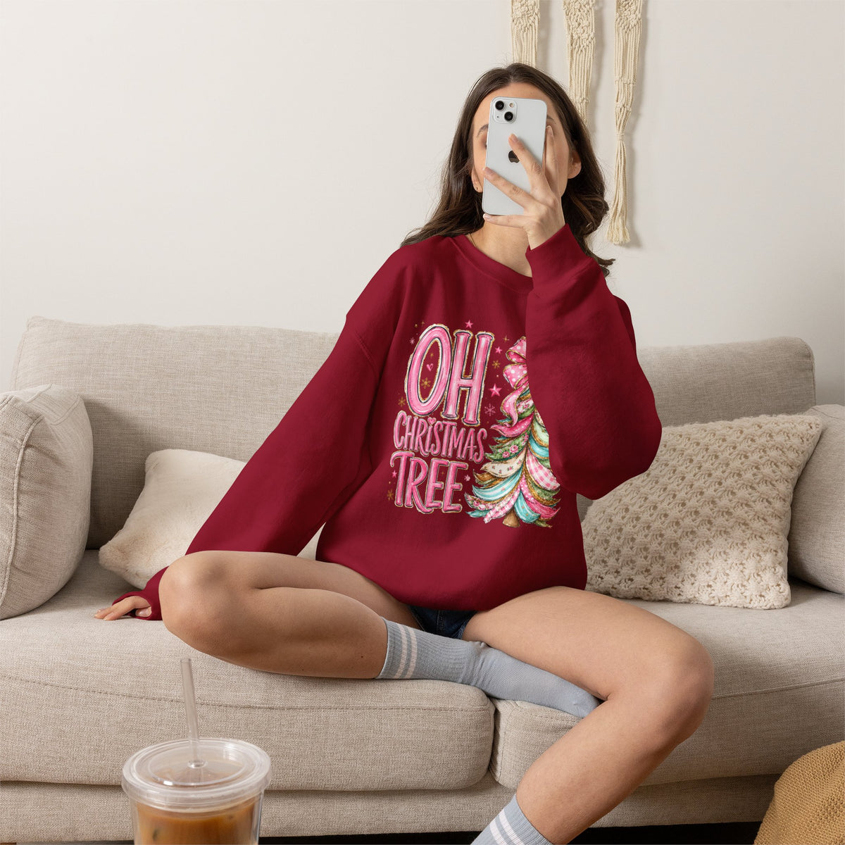 "Oh Christmas Tree" pink Pastel Holiday Crewneck