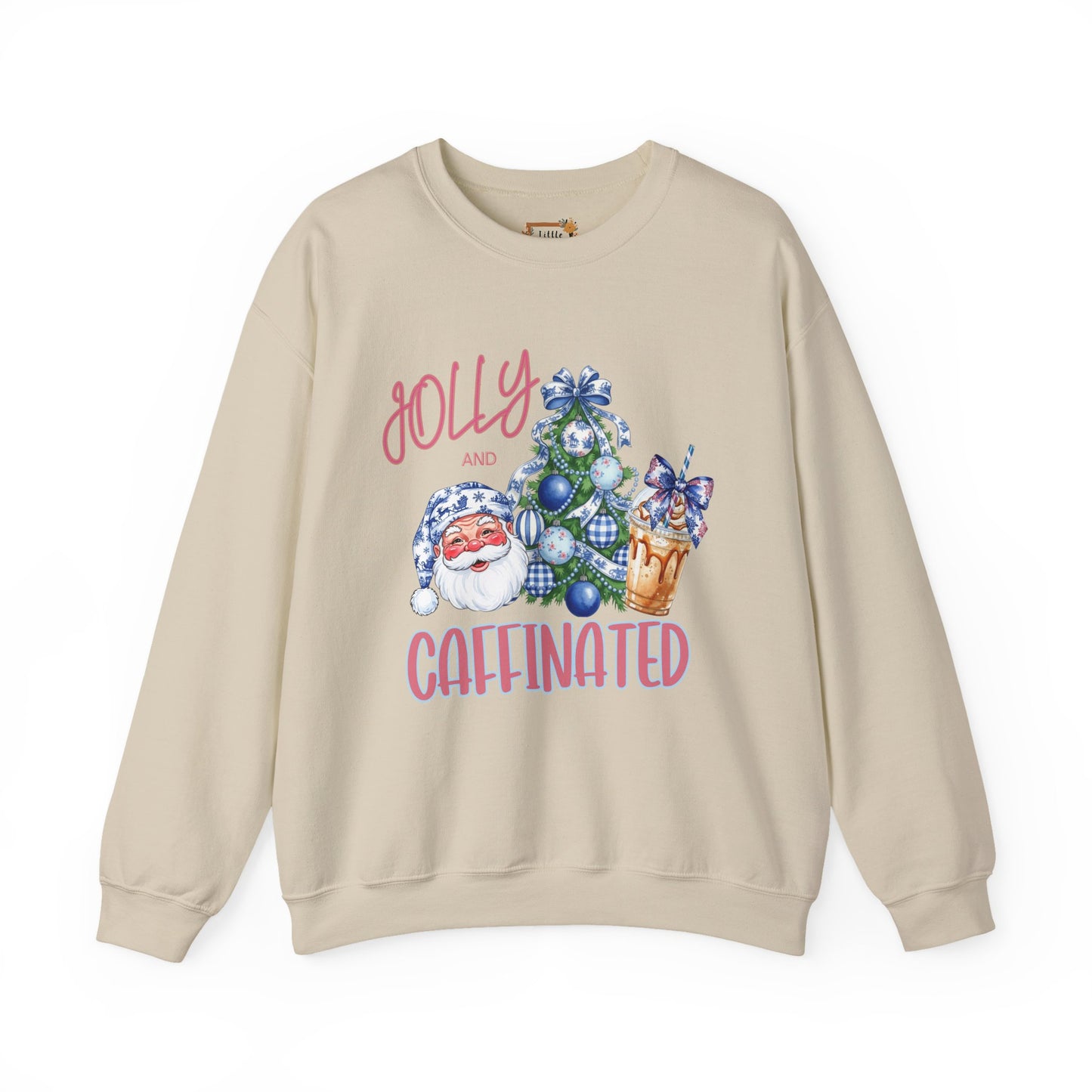 Jolly and Caffeinated Sweatshirt - Cozy Holiday Crewneck for Christmas, Winter, Gift, Festive Wear, Comfy Apparel