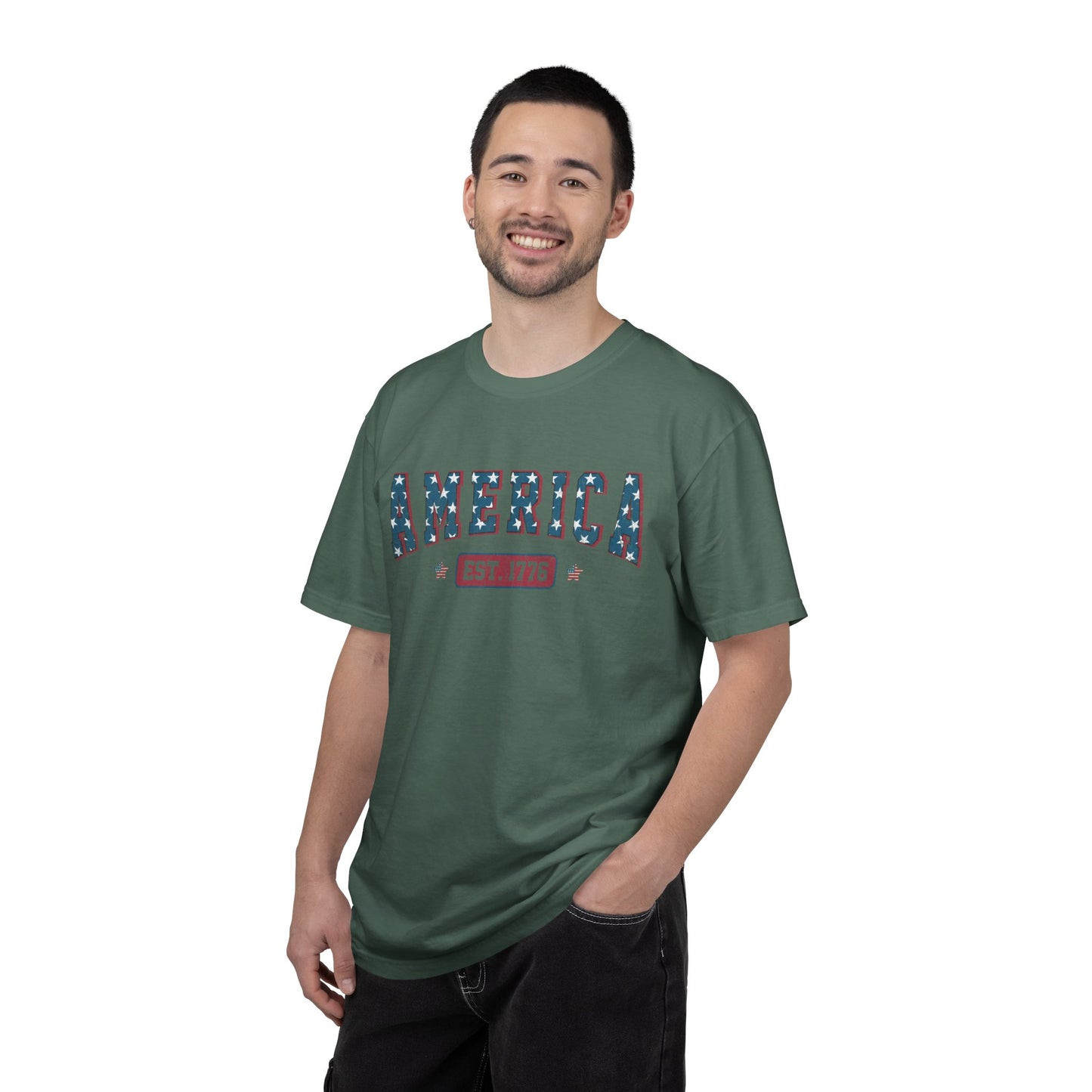 America Est 1776 T-Shirt • Vintage Patriotic Graphic Tee • Red White Blue Fourth of July Shirt
