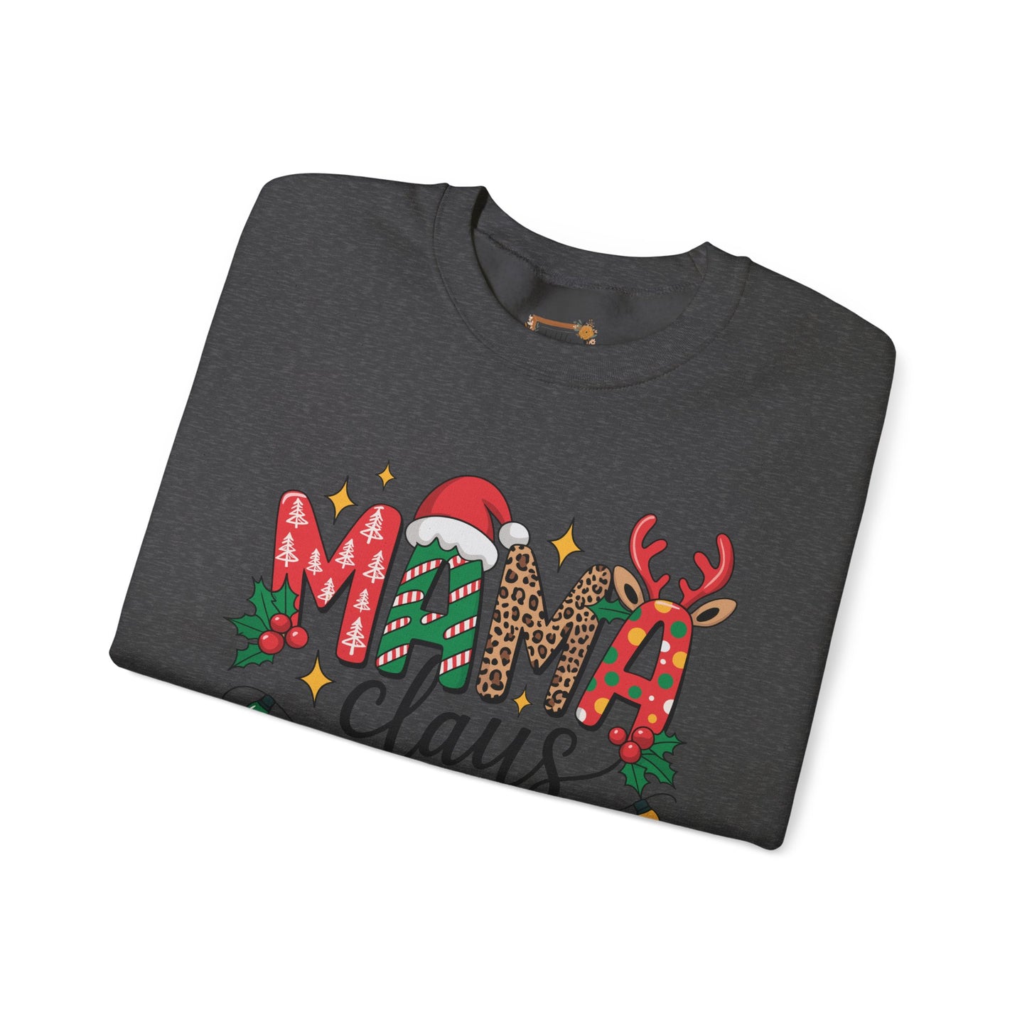 Mama Claus Christmas Sweatshirt | Leopard & Candy Cane Holiday Crewneck | Festive Lights Sweater for Moms | Cute Christmas Outfit