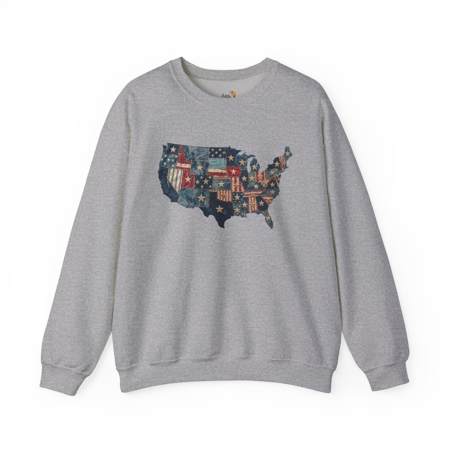 Patchwork American Flag Sweatshirt • USA Denim Map Crewneck • Patriotic Vintage Stars Graphic