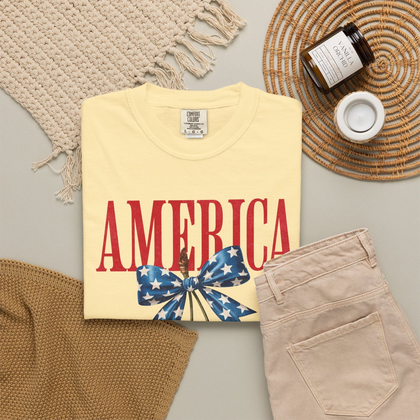 America Cherry Bow T-Shirt • 4th of July Coquette Tee • Red White Blue Graphic Shirt