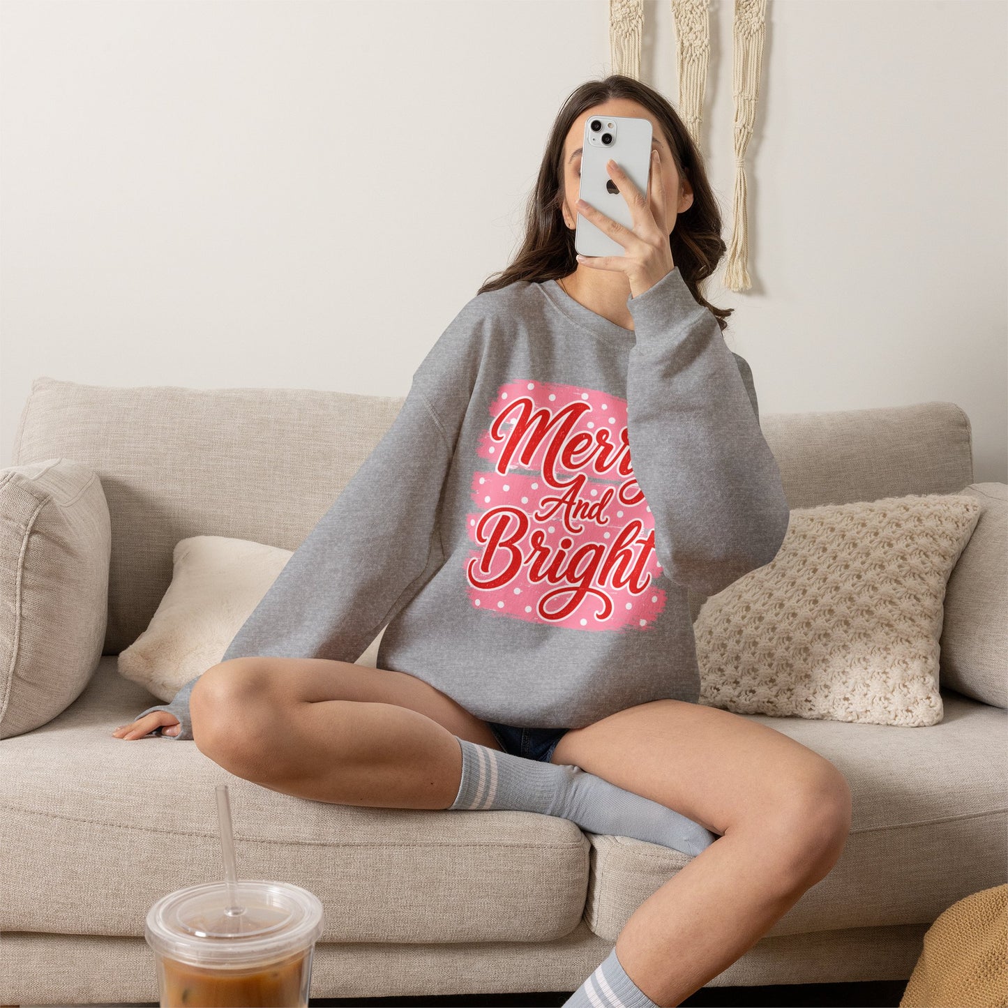 Merry and Bright Sweatshirt — Pink Holiday Crewneck