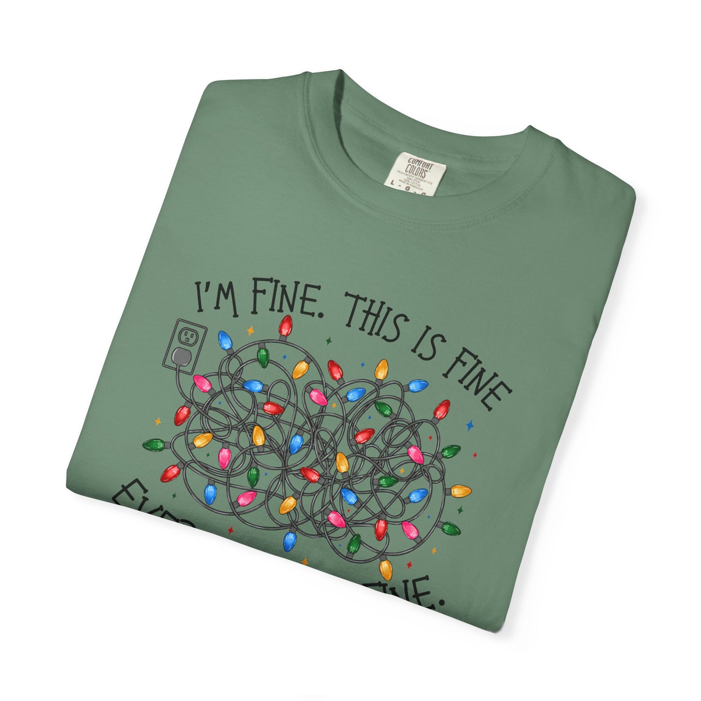 “I’m Fine, This Is Fine” tshirtTangled Holiday Lights Graphic