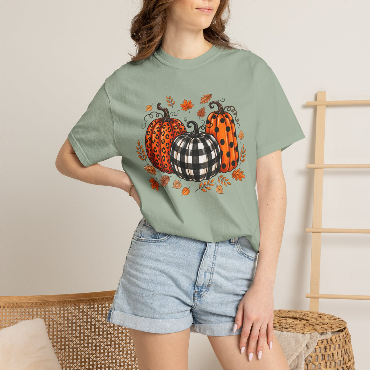 Leopard Pumpkin Fall Tee, Buffalo Plaid Pumpkin Shirt, Autumn Graphic Tee, Pumpkin Patch Shirt