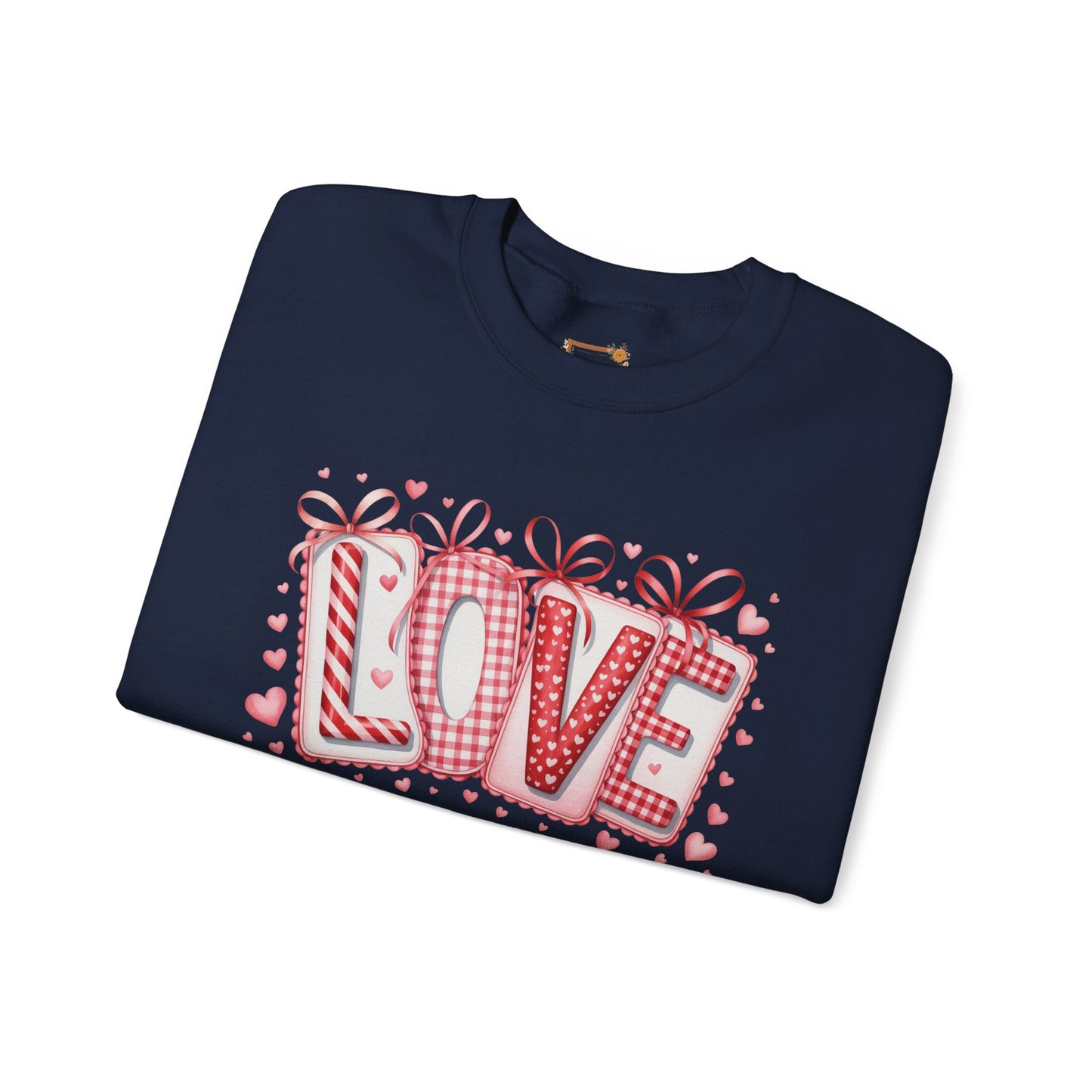 Valentine LOVE Sweatshirt with Coquette Bows and Patchwork Letters • Girly Romantic Aesthetic