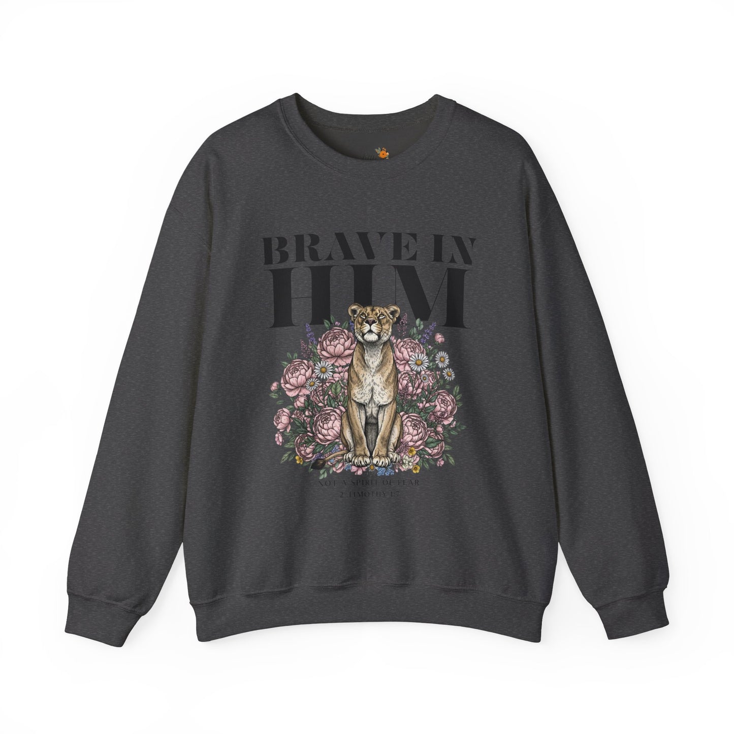 "brave in him" Crewneck Sweatshirt — Inspirational Men's Graphic Sweatshirt