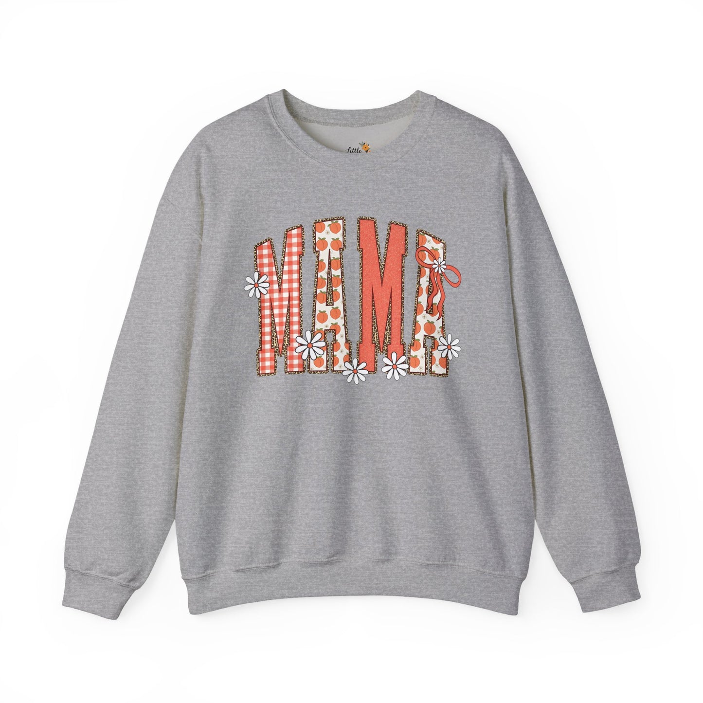 Daisy Peach MAMA Floral Sweatshirt • Spring Graphic Crew • Peach Gingham Mom pullover • Feminine Boutique Everyday Outfit