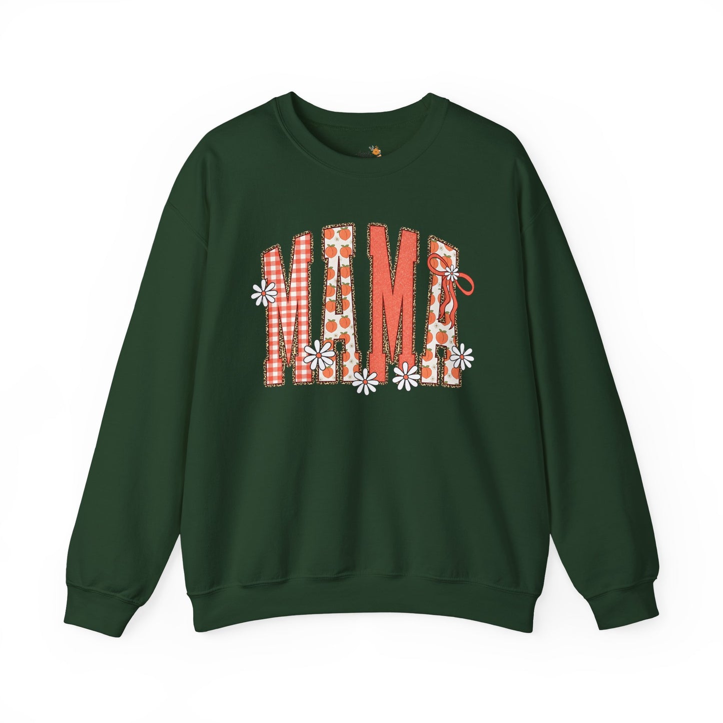 Daisy Peach MAMA Floral Sweatshirt • Spring Graphic Crew • Peach Gingham Mom pullover • Feminine Boutique Everyday Outfit