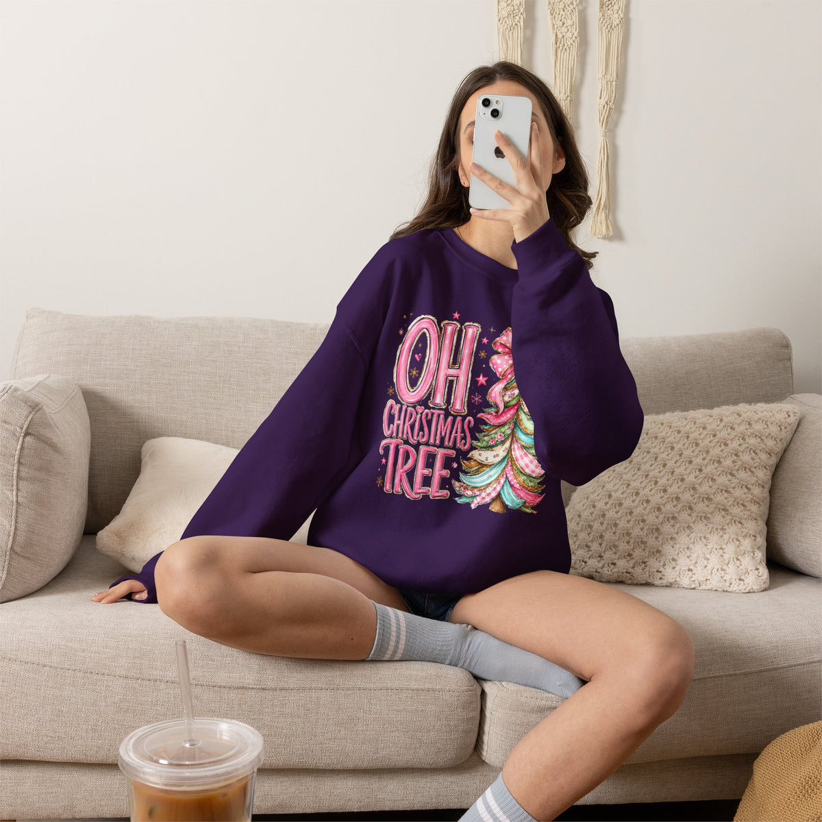 "Oh Christmas Tree" pink Pastel Holiday Crewneck
