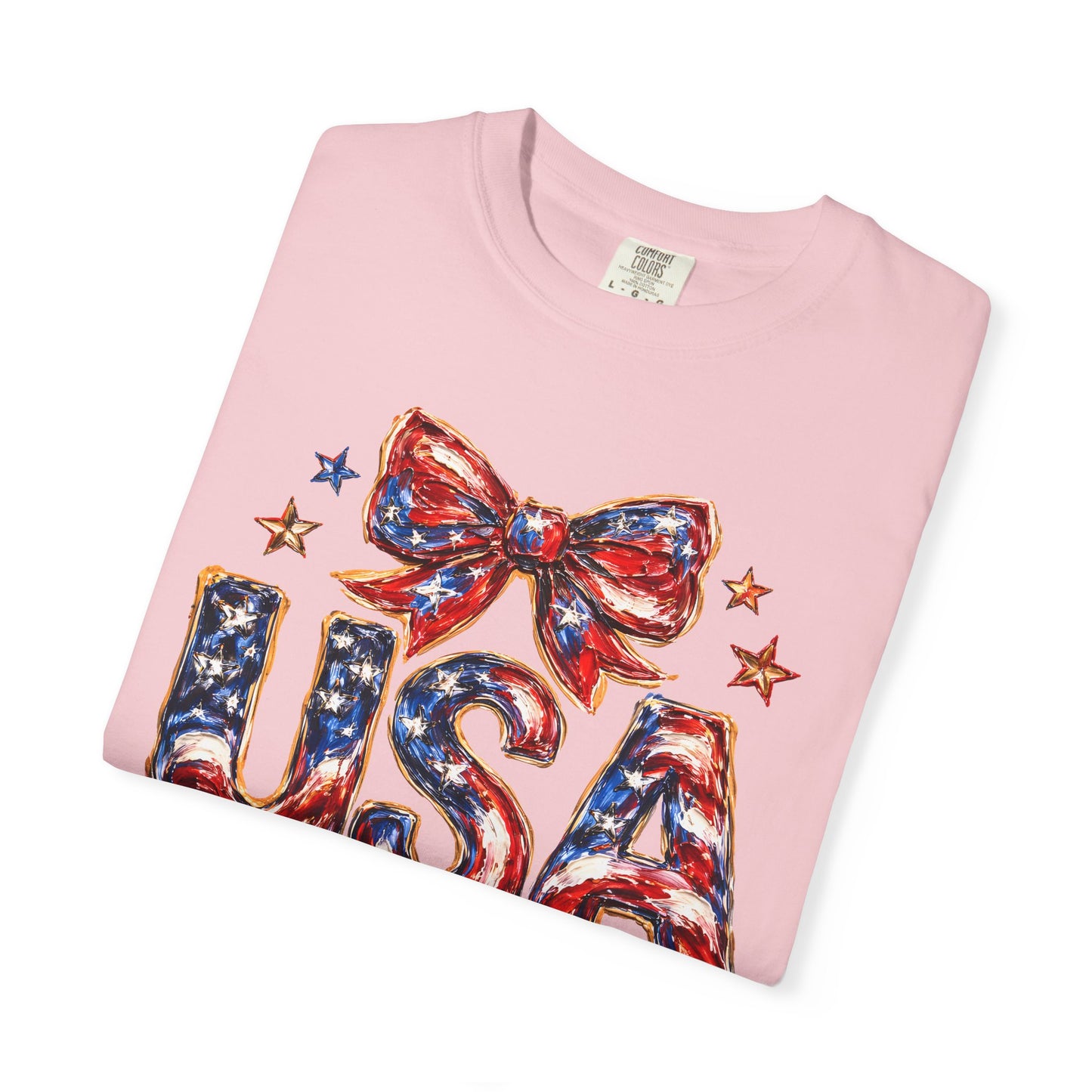 USA Coquette Bow T-Shirt • Red White Blue Patriotic Graphic Tee • Fourth of July Shirt