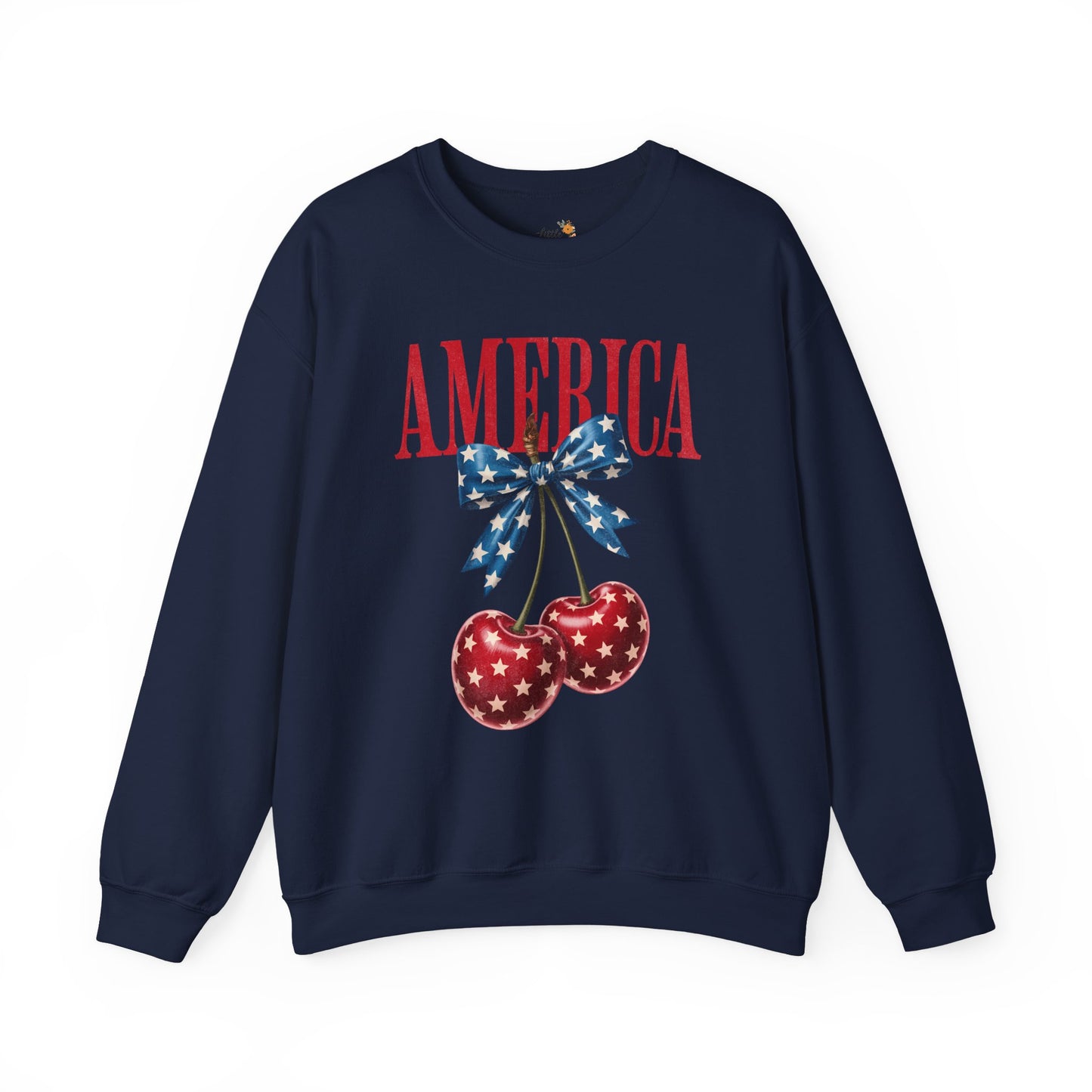 America Cherry Bow Sweatshirt • 4th of July Coquette Crewneck • Red White Blue Graphic shirt