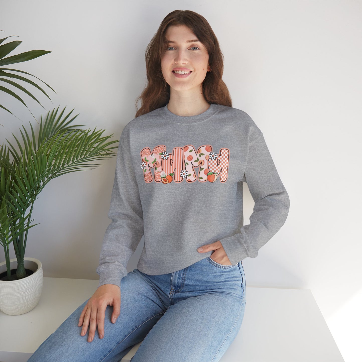 Peach Floral Mama Graphic Sweatshirt • Spring Mama Crewneck • Soft Girly Mom Pullover • Floral Boutique Style Outfit
