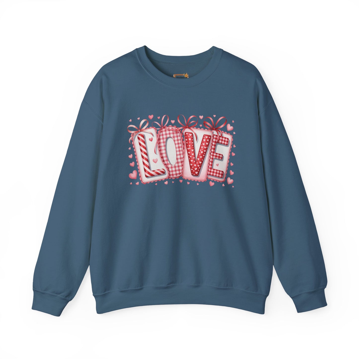 Valentine LOVE Sweatshirt with Coquette Bows and Patchwork Letters • Girly Romantic Aesthetic