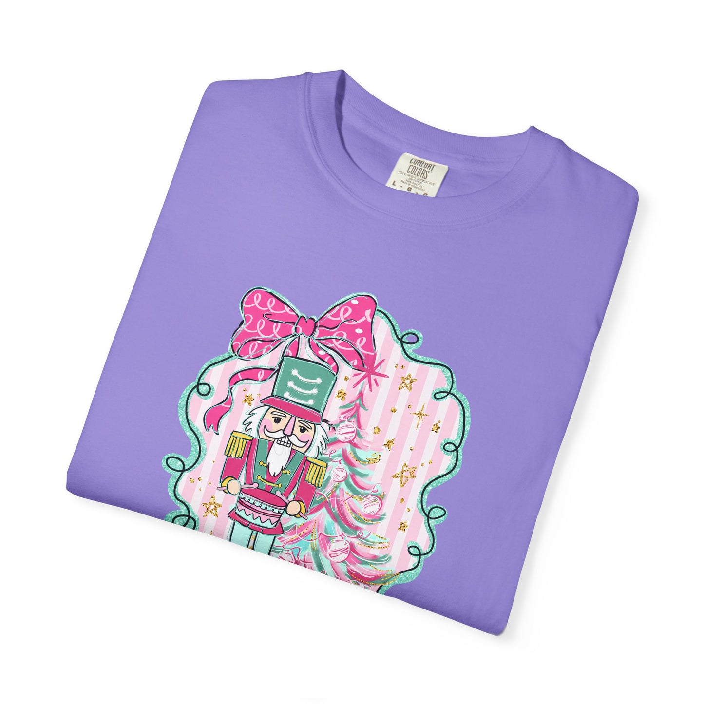 Nutcracker Christmas T-Shirt — Cute Pink Nutcracker with Ribbon Holiday Tee