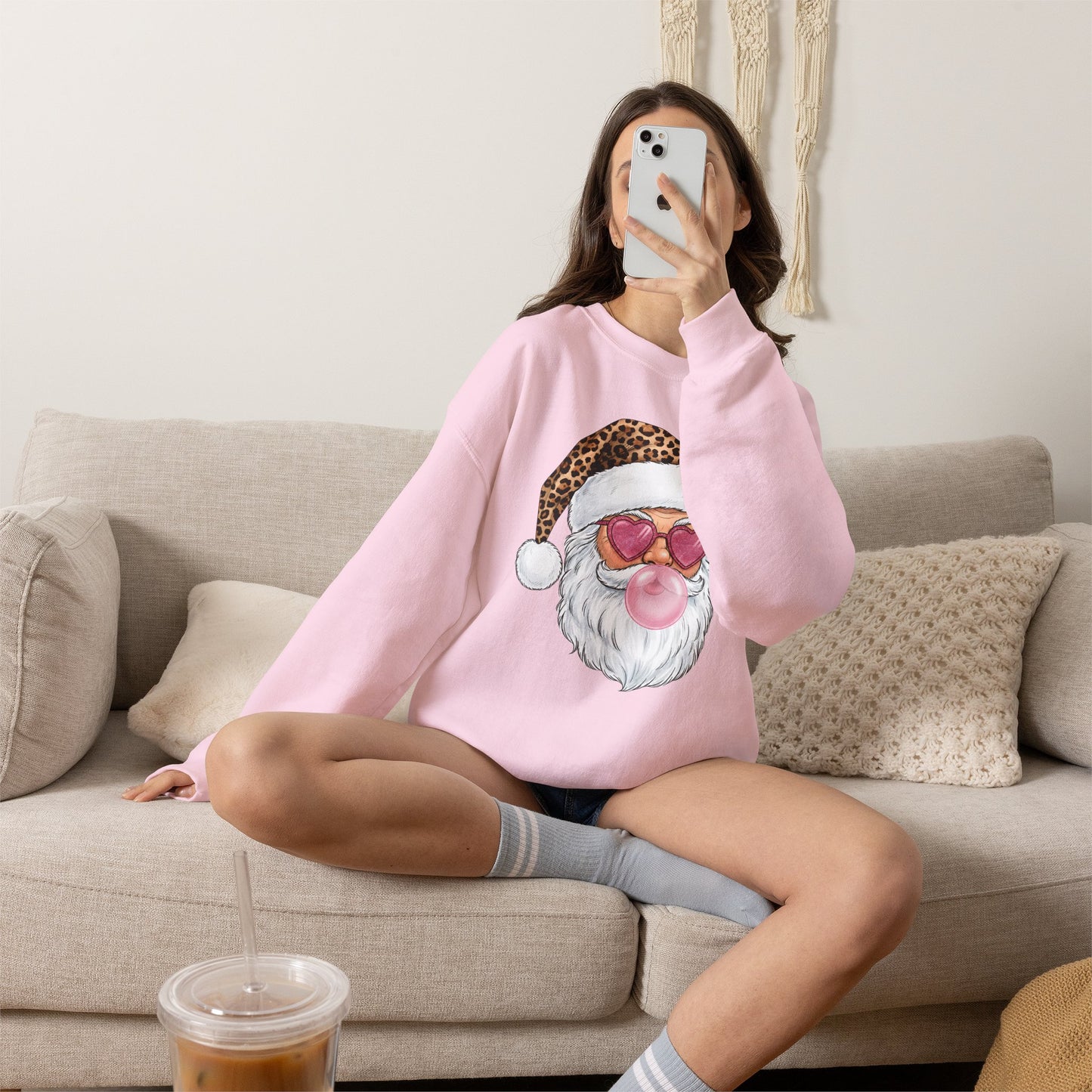 Leopard Santa Bubblegum Crewneck Sweatshirt