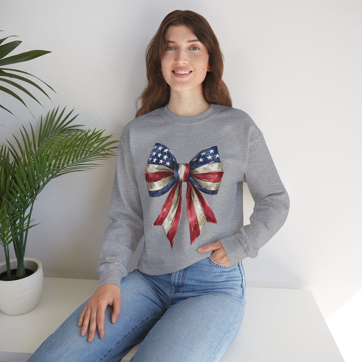Red White Blue Coquette Bow Sweatshirt • 4th of July Crewneck • American Flag Design