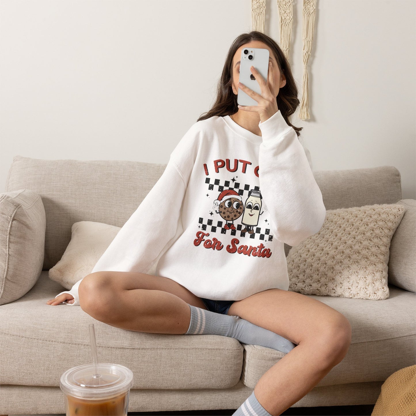 "I Put Out For Santa" Sweatshirt Christmas Cookie & Milk Holiday Sweater