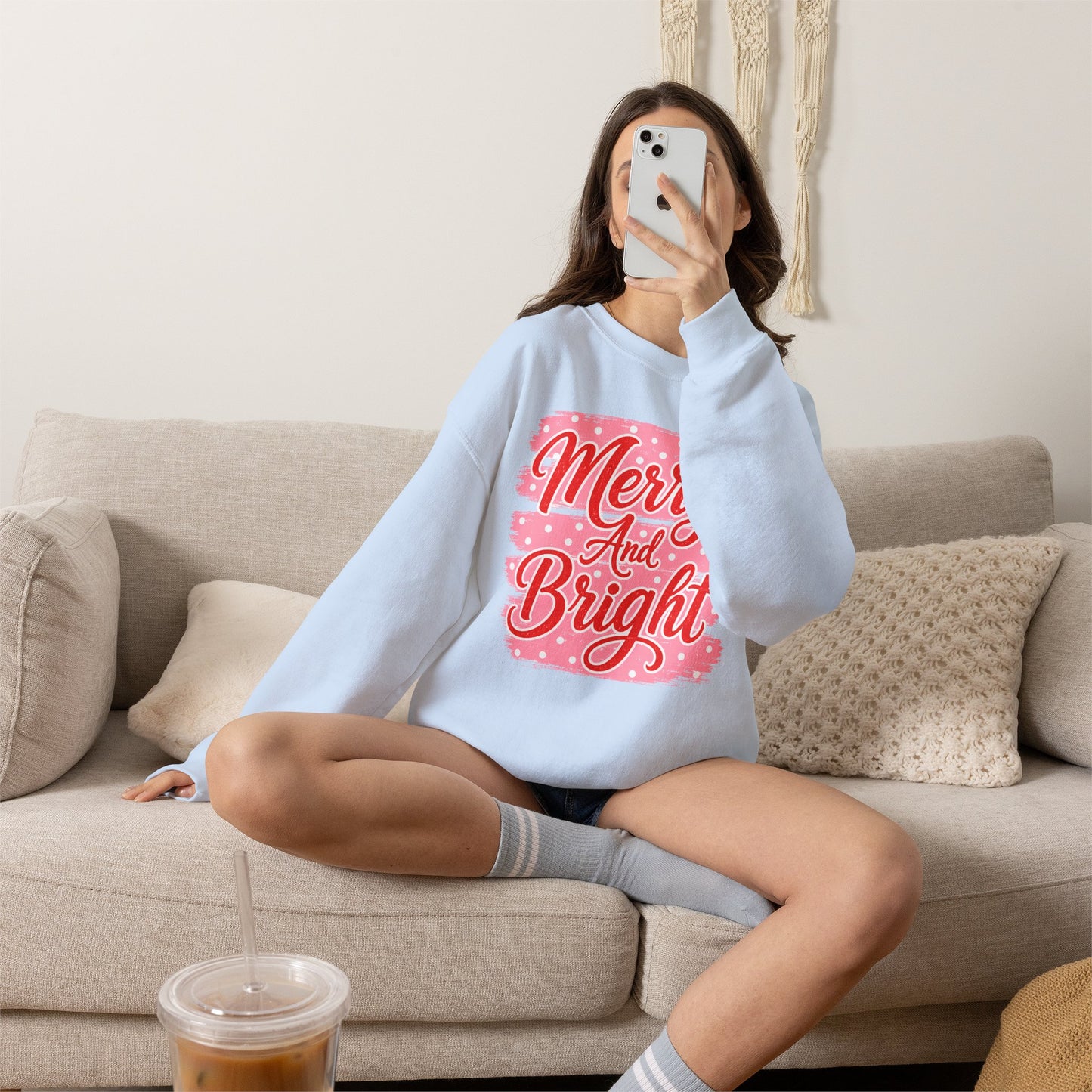 Merry and Bright Sweatshirt — Pink Holiday Crewneck