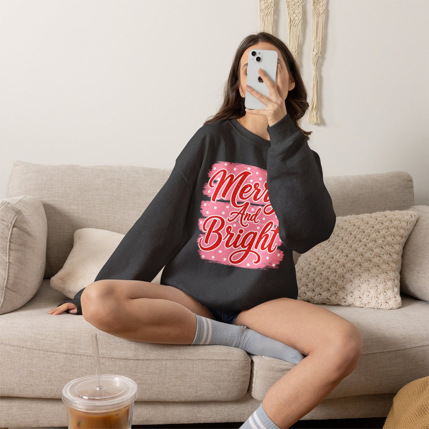 Merry and Bright Sweatshirt — Pink Holiday Crewneck