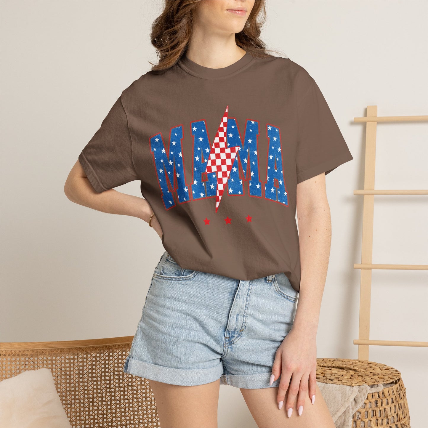 Patriotic MAMA Shirt • Lightning Bolt Mama Tee • Red White Blue Americana Graphic