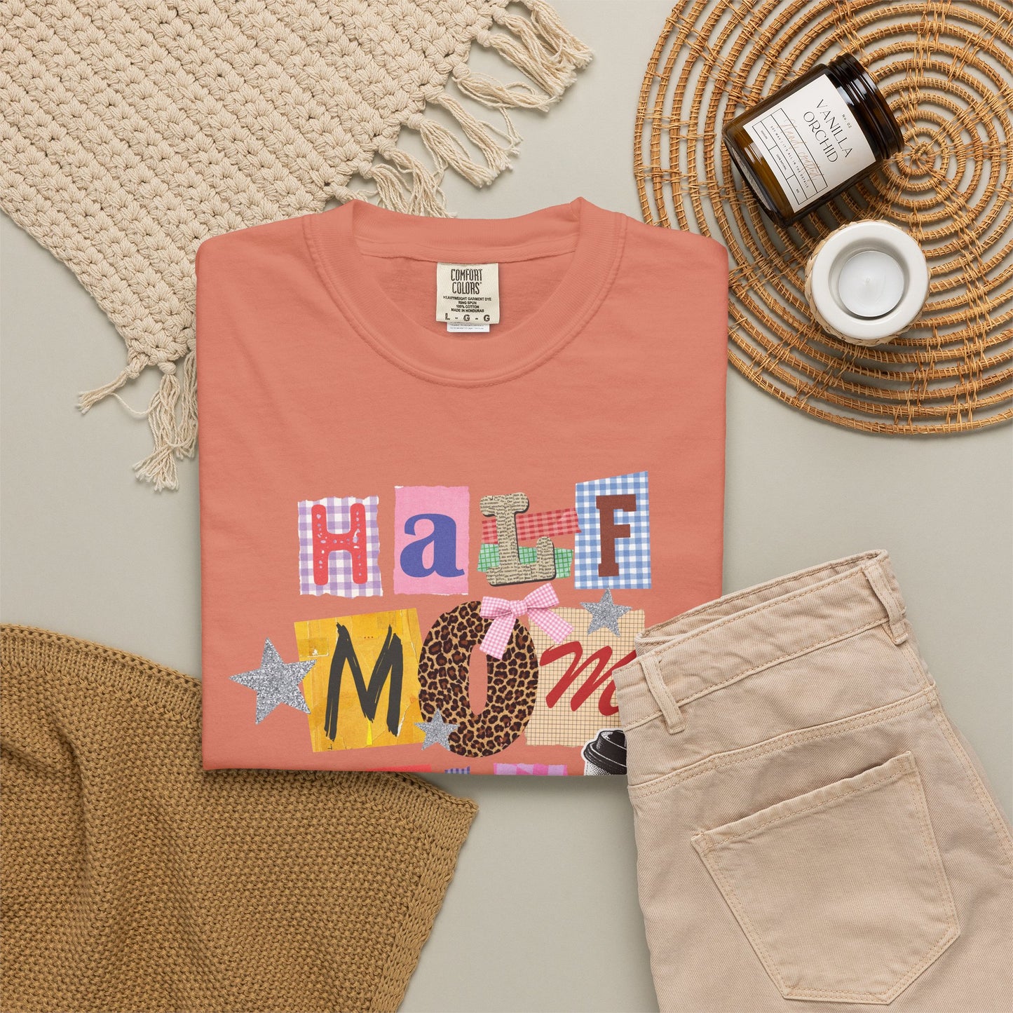 Half Mom Half Coffee Graphic Tee • Funny Mom Shirt Women • Trendy Patchwork Mixed Print Leopard Gingham Tee • Mom Life Shirt