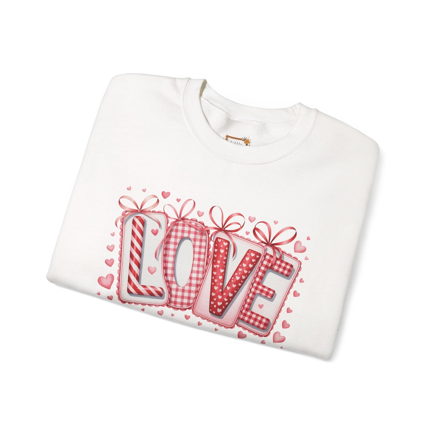 Valentine LOVE Sweatshirt with Coquette Bows and Patchwork Letters • Girly Romantic Aesthetic
