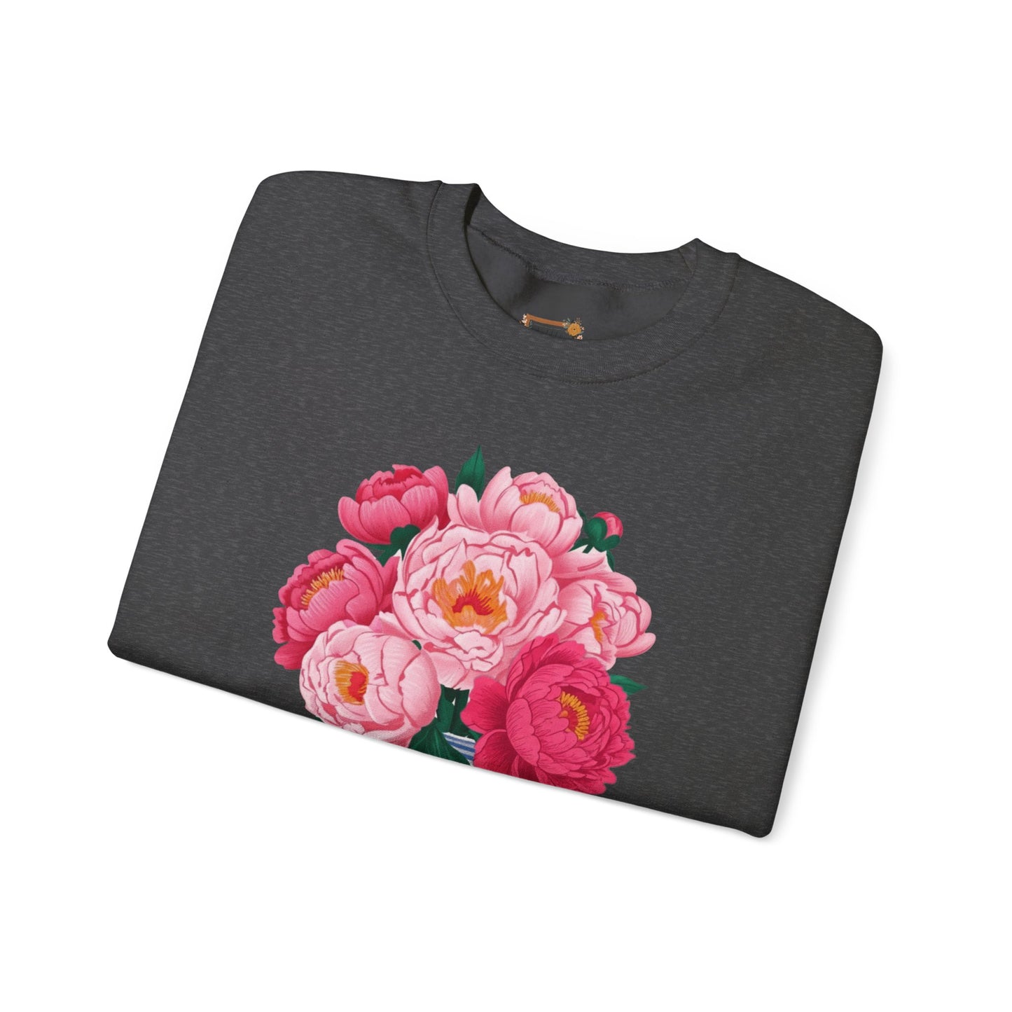 Pink Peonies in Blue Vintage Vase Floral Sweatshirt • Cottagecore Garden Bouquet Crewneck • Botanical Apparel