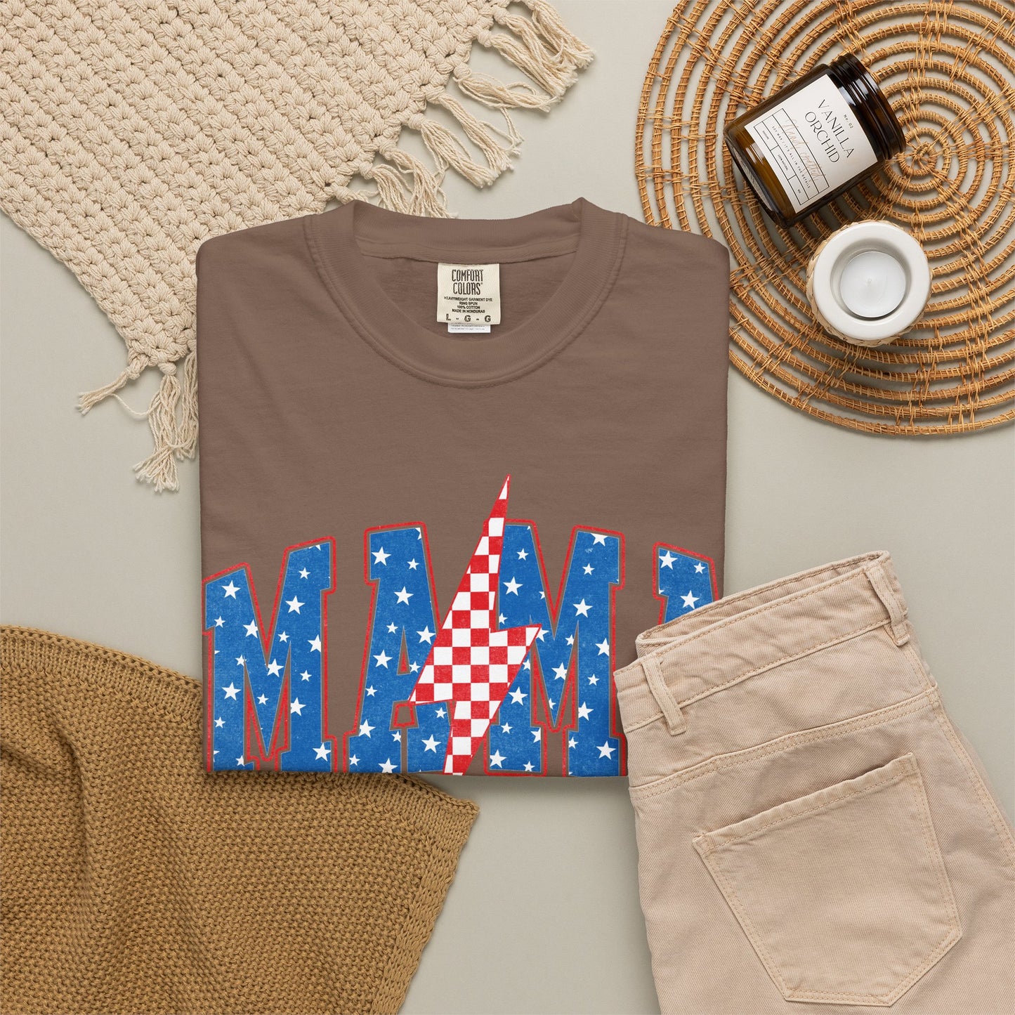 Patriotic MAMA Shirt • Lightning Bolt Mama Tee • Red White Blue Americana Graphic