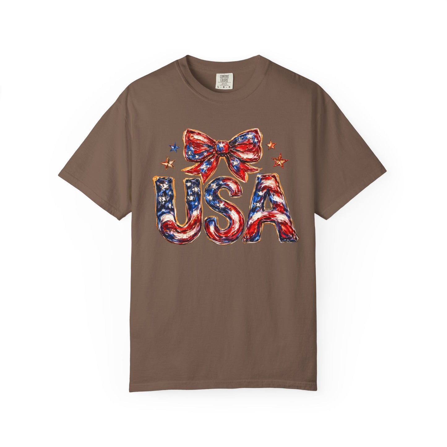USA Coquette Bow T-Shirt • Red White Blue Patriotic Graphic Tee • Fourth of July Shirt