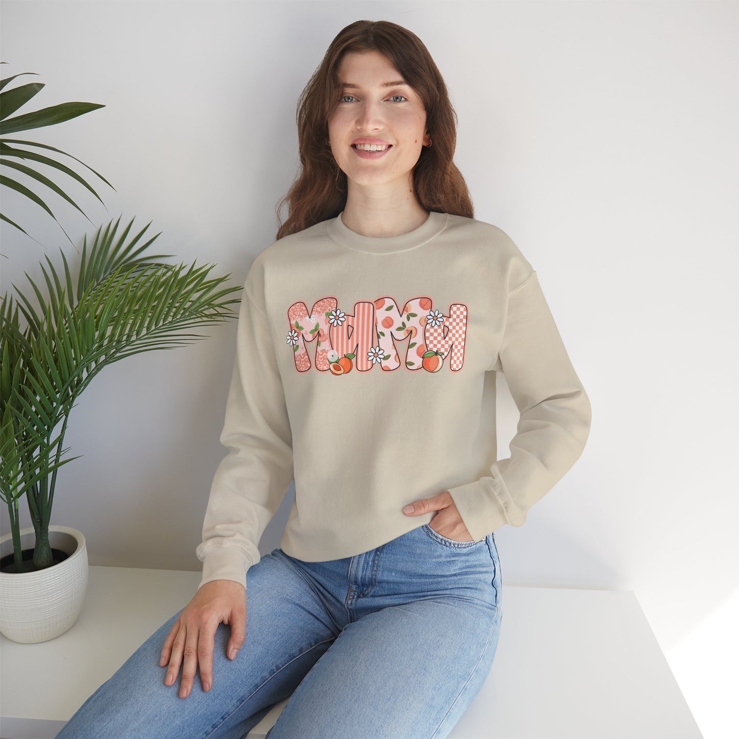 Peach Floral Mama Graphic Sweatshirt • Spring Mama Crewneck • Soft Girly Mom Pullover • Floral Boutique Style Outfit