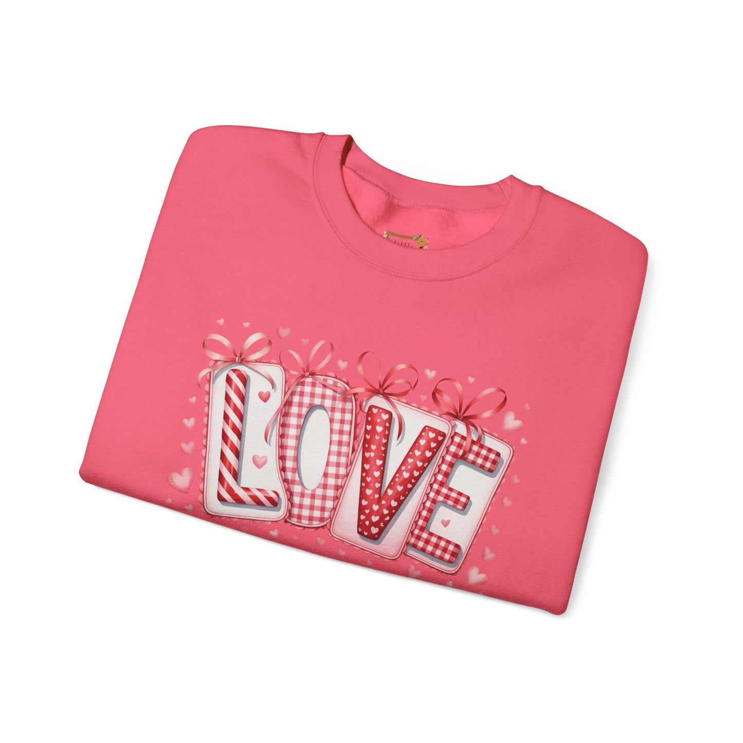 Valentine LOVE Sweatshirt with Coquette Bows and Patchwork Letters • Girly Romantic Aesthetic