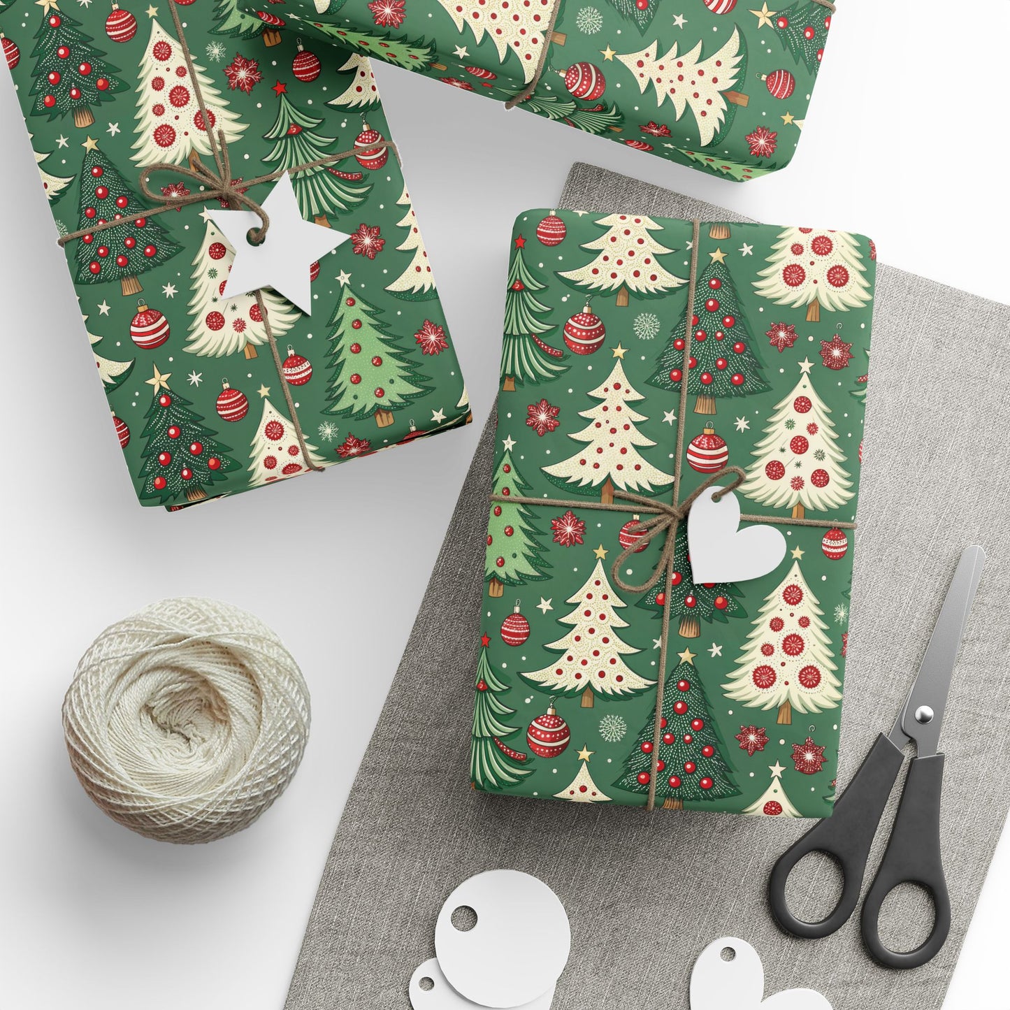 Christmas Tree Wrapping Paper & Blanket | Red Green Holiday Pattern | Festive Ornaments & Snowflakes | Cozy Christmas Gift Wrap & Decor
